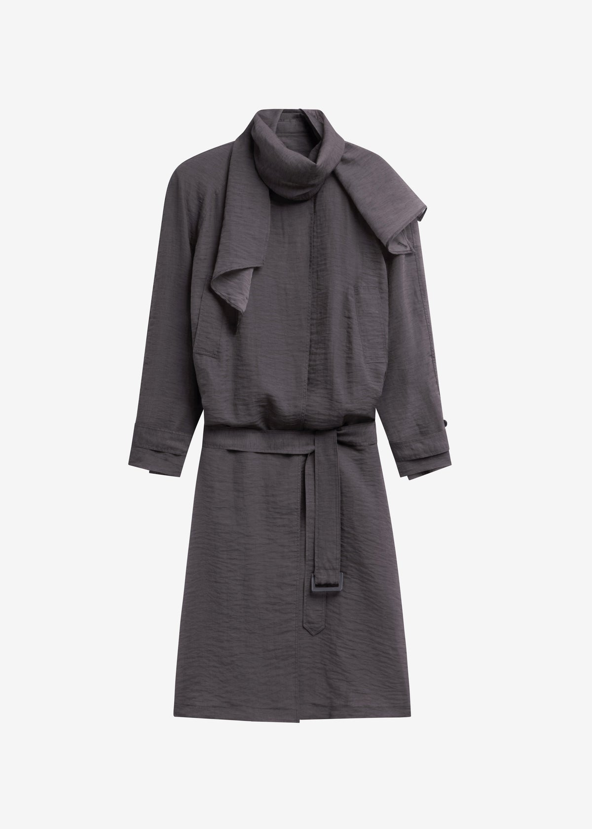 Ansel Sheer Scarf Collar Trench - Charcoal - 5