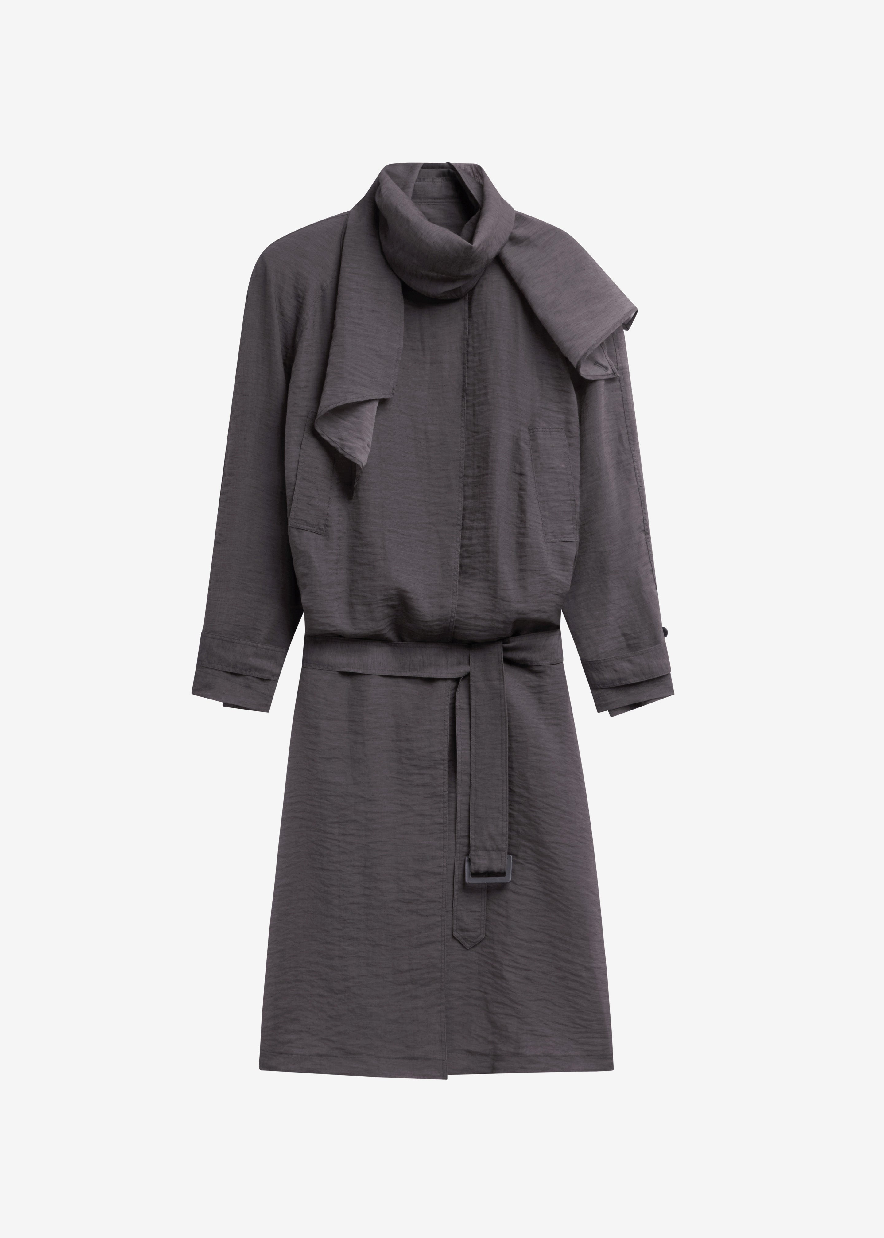 Ansel Sheer Scarf Collar Trench - Charcoal - 5