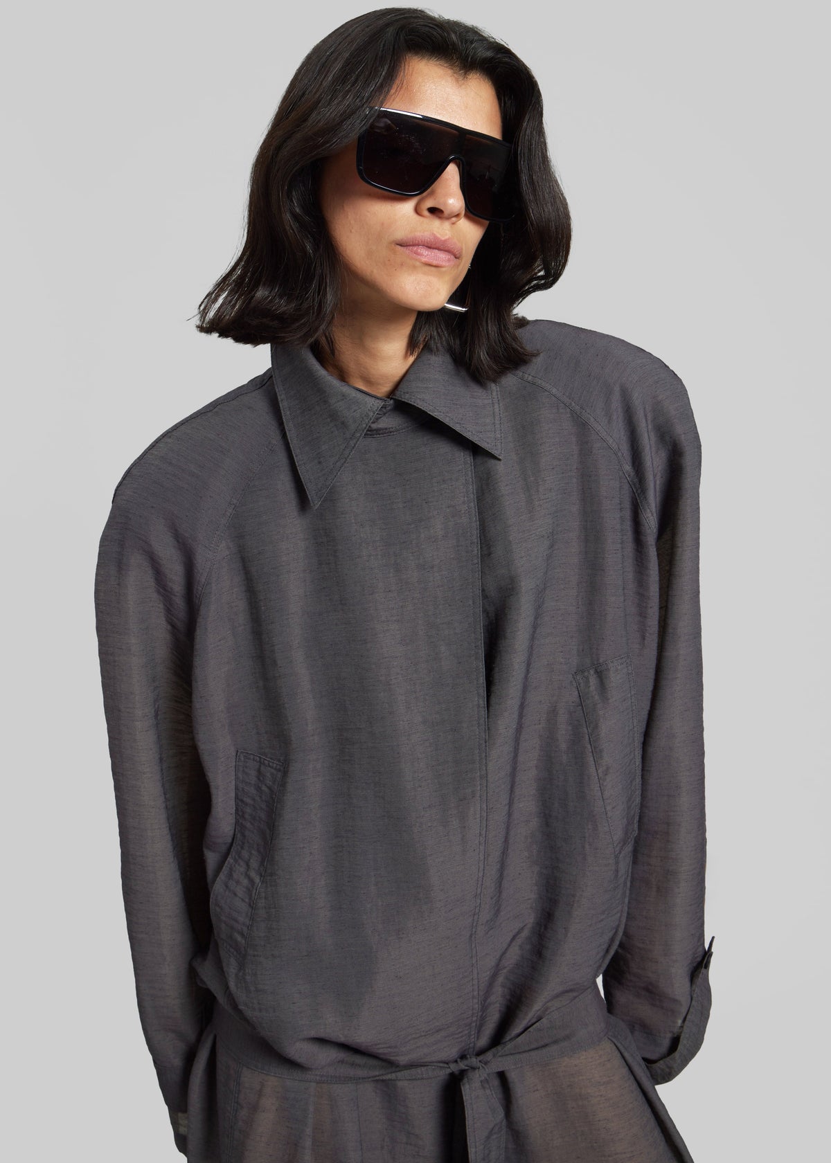 Ansel Sheer Scarf Collar Trench - Charcoal - 7