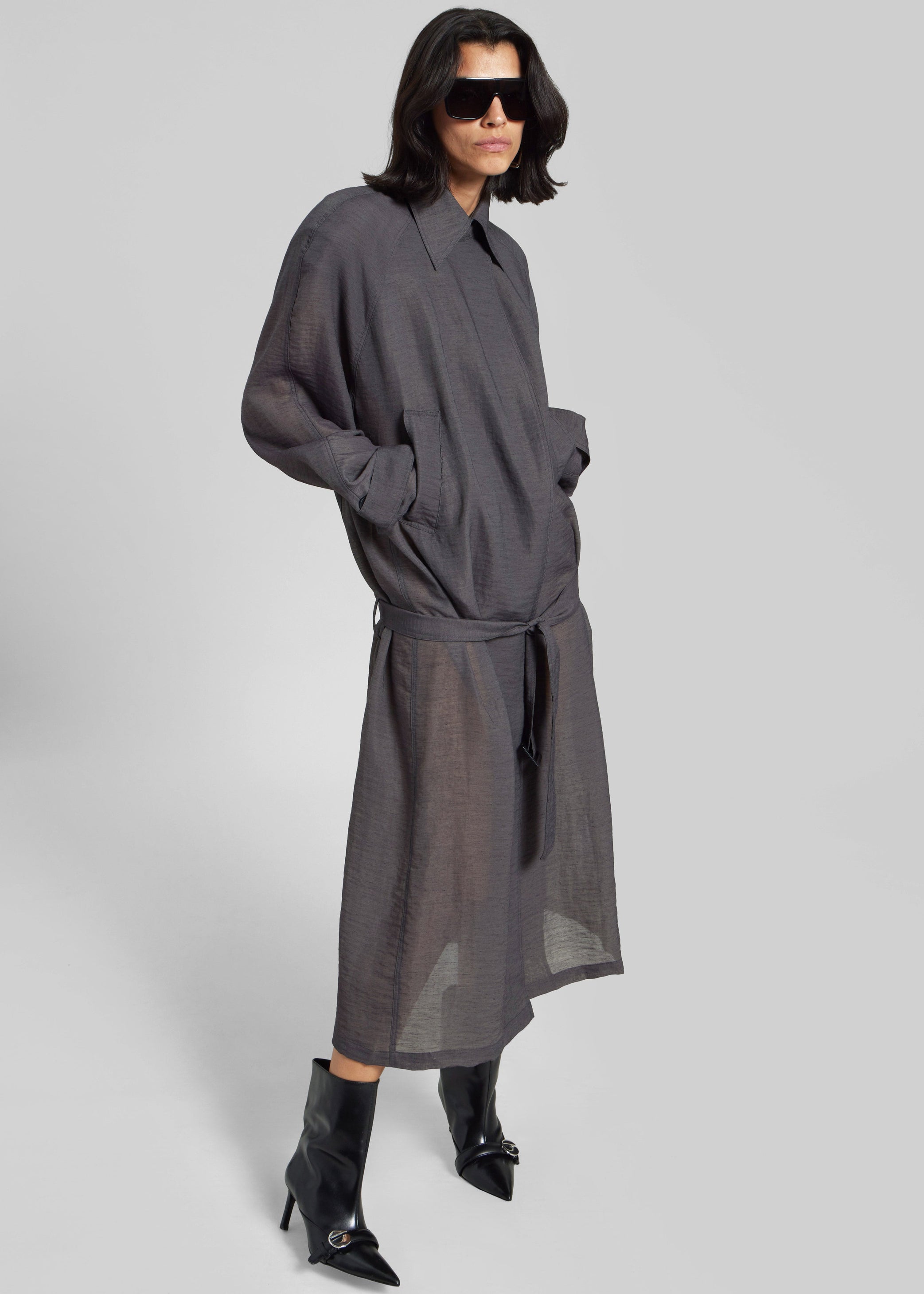 Shop the look image for Ansel Sheer Scarf Collar Trench - Charcoal