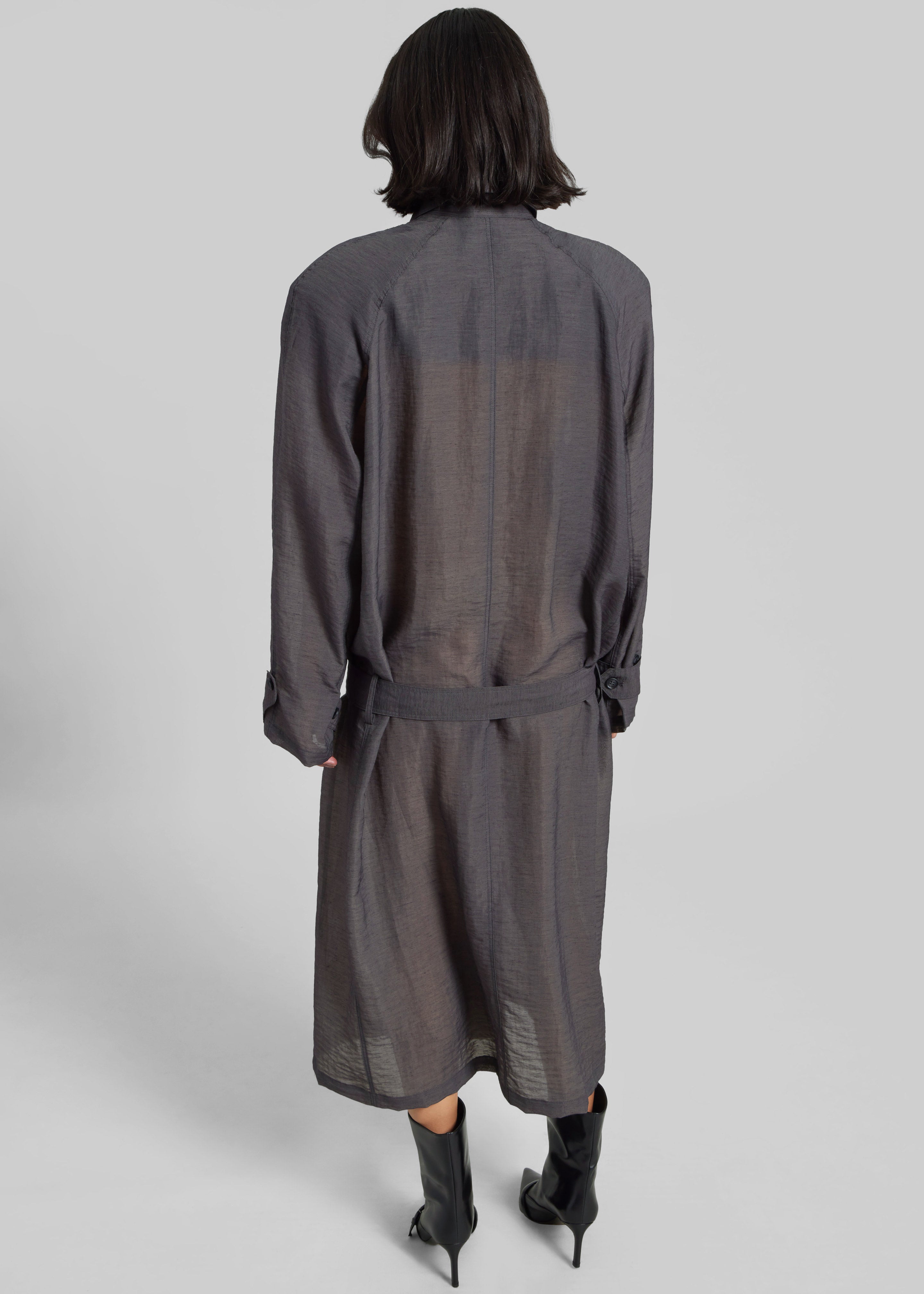 Ansel Sheer Scarf Collar Trench - Charcoal - 4