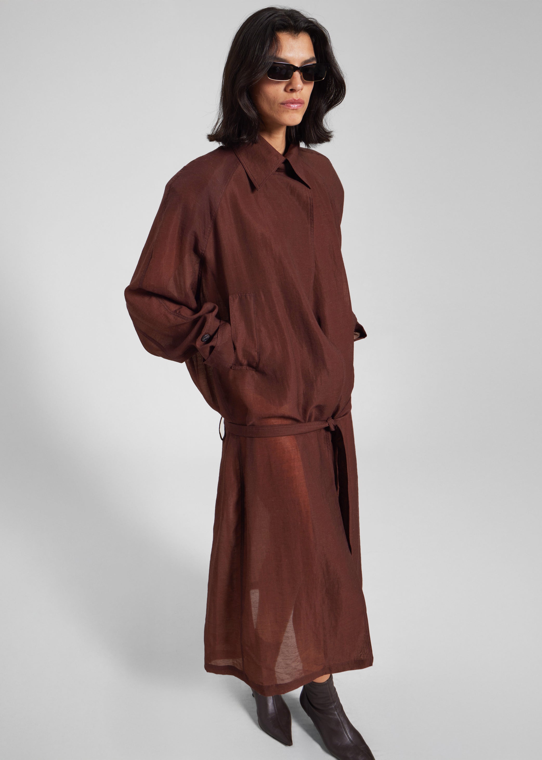 Shop the look image for Ansel Sheer Scarf Collar Trench - Brown