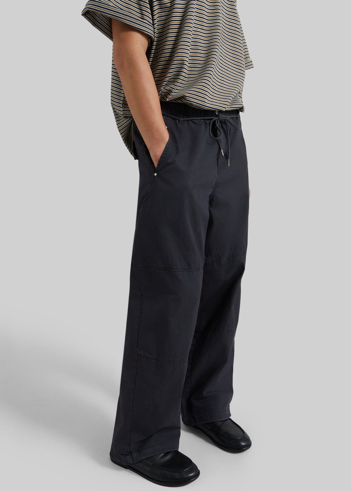 Antheor Drawstring Wide Leg Pants - Charcoal - 4