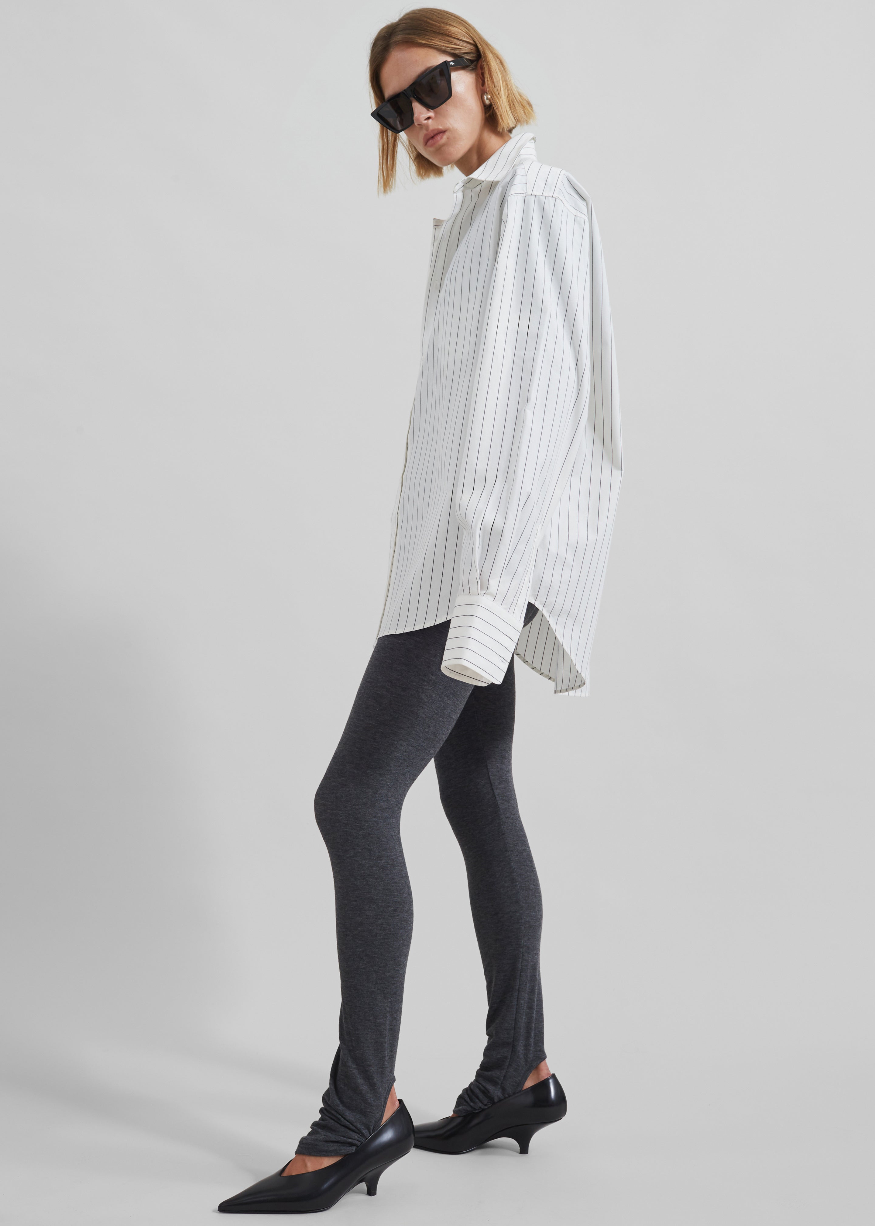 Anvers Striped Cotton Button Up Shirt - White/Black Stripe - 2