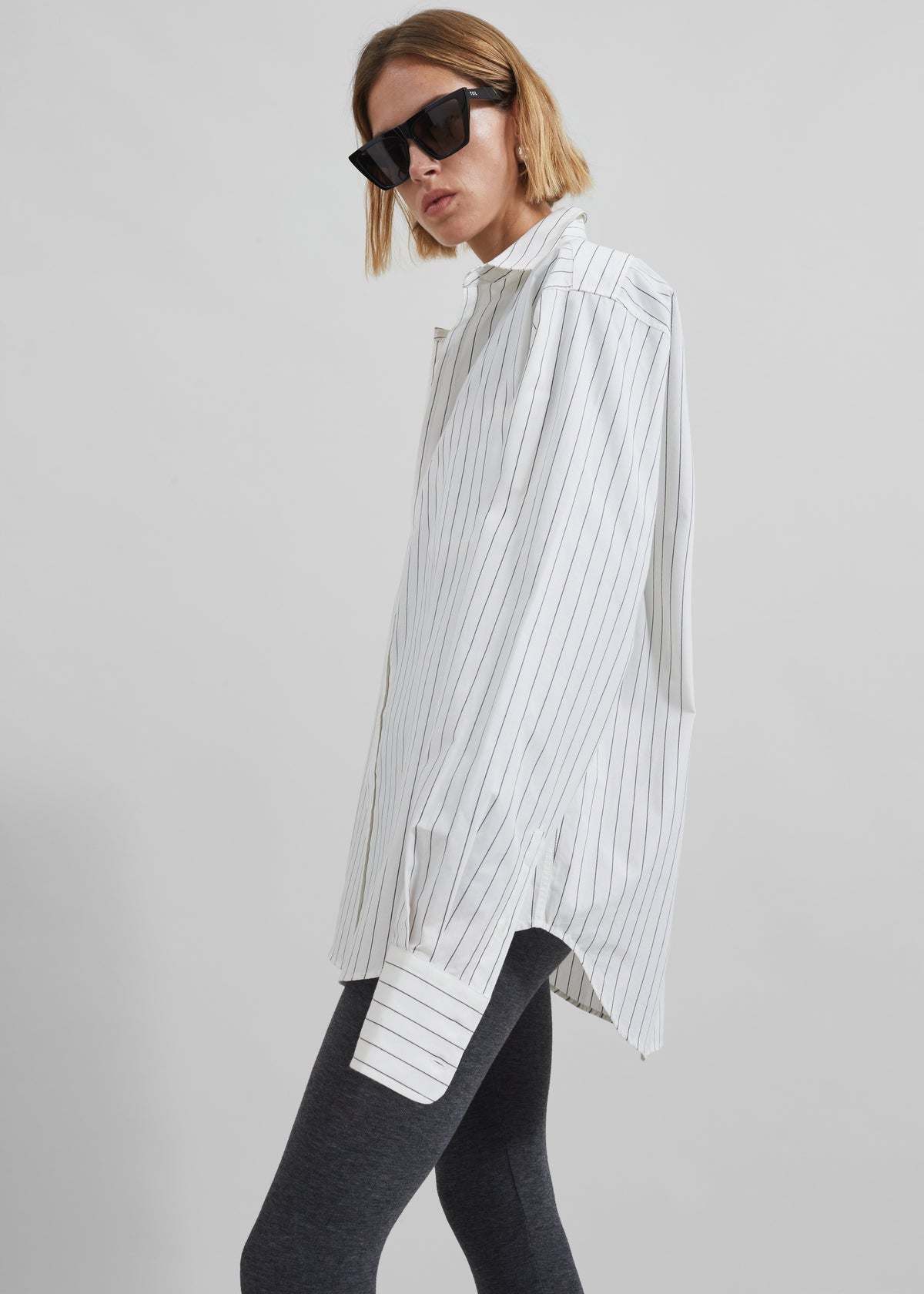 Anvers Striped Cotton Button Up Shirt - White/Black Stripe - 9