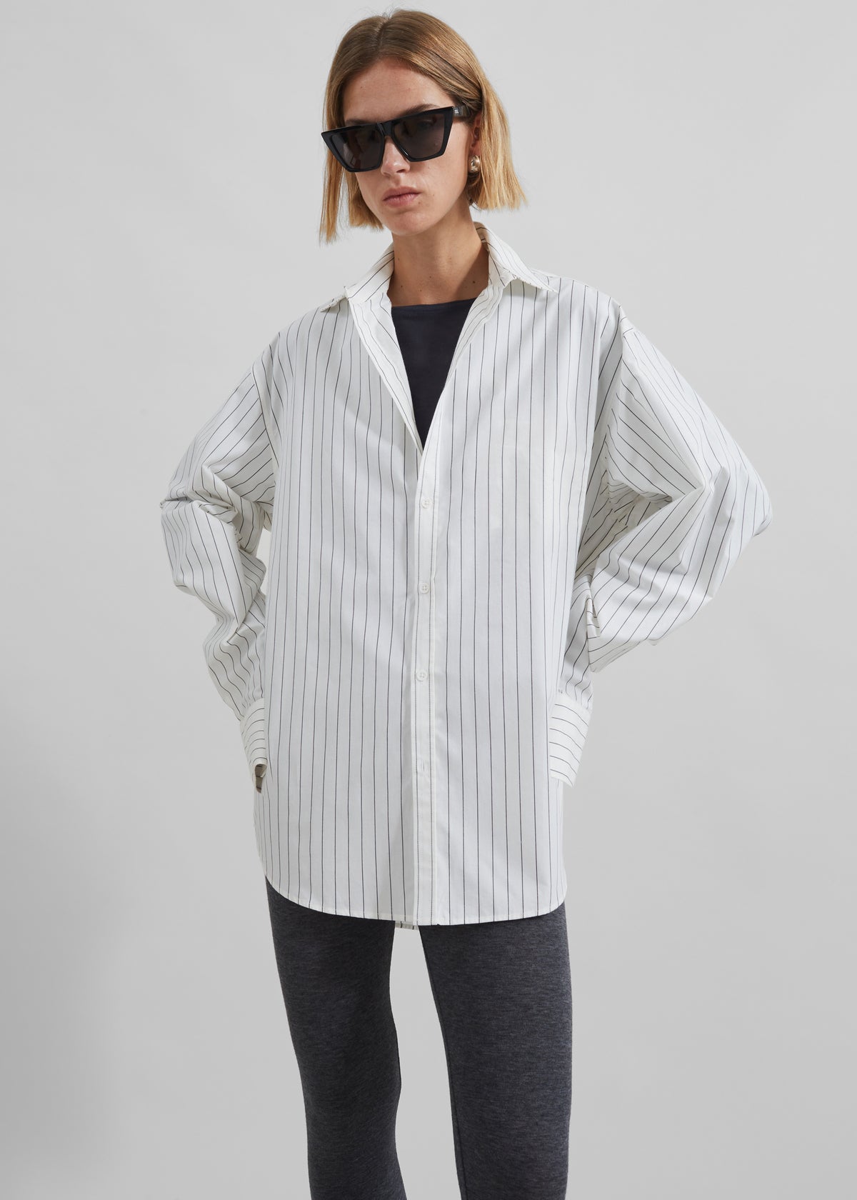 Anvers Striped Cotton Button Up Shirt - White/Black Stripe - 6