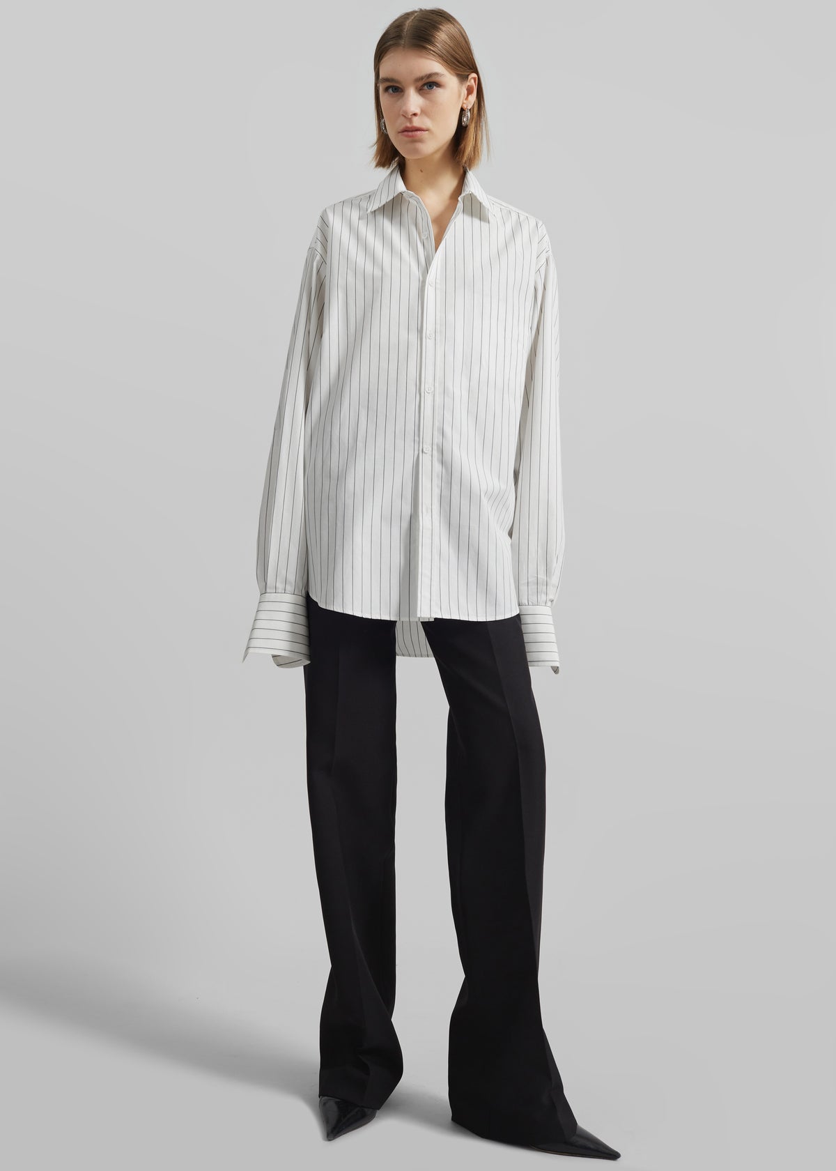 Anvers Striped Cotton Button Up Shirt - White/Black Stripe - 10