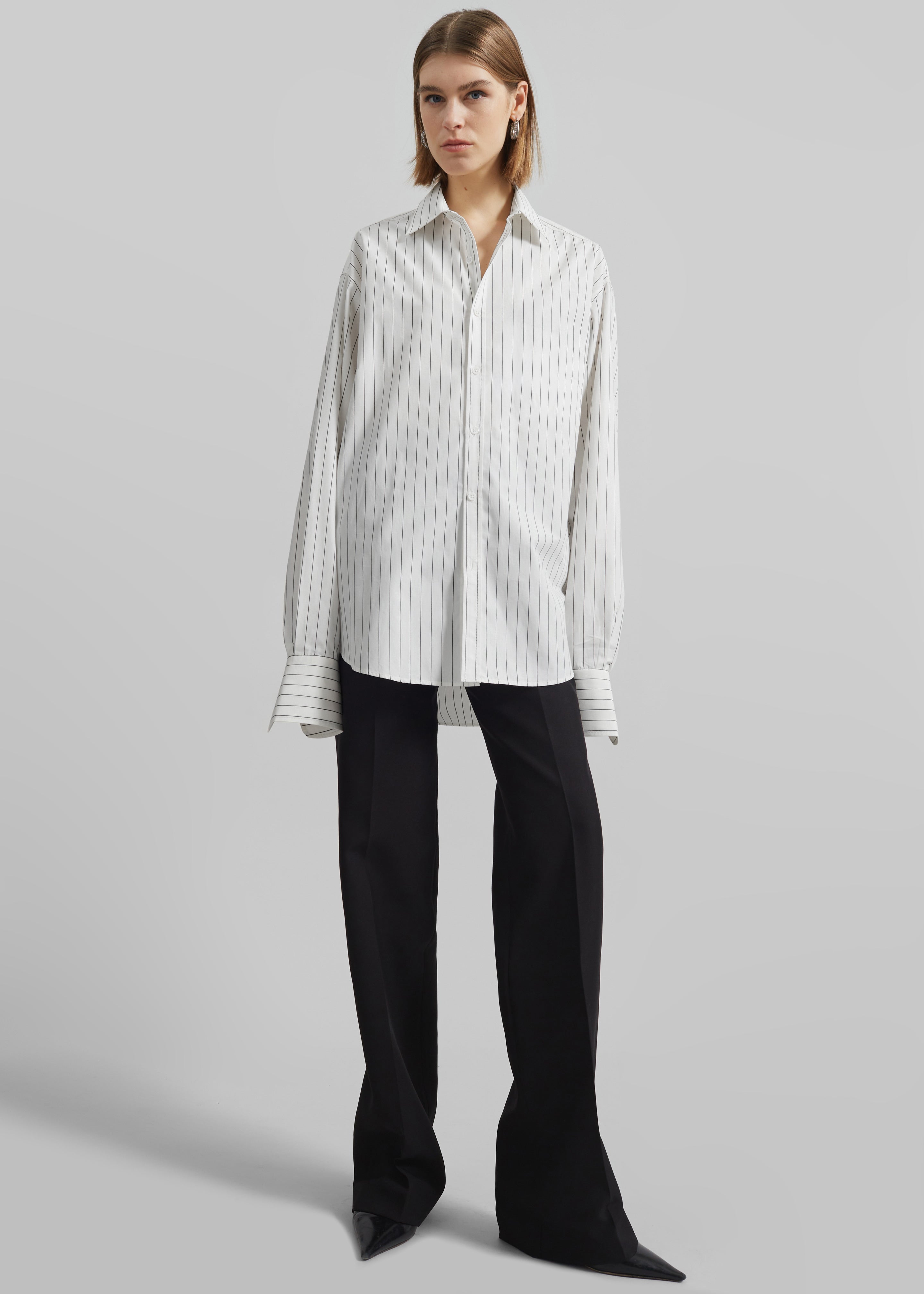 Anvers Striped Cotton Button Up Shirt - White/Black Stripe - 10