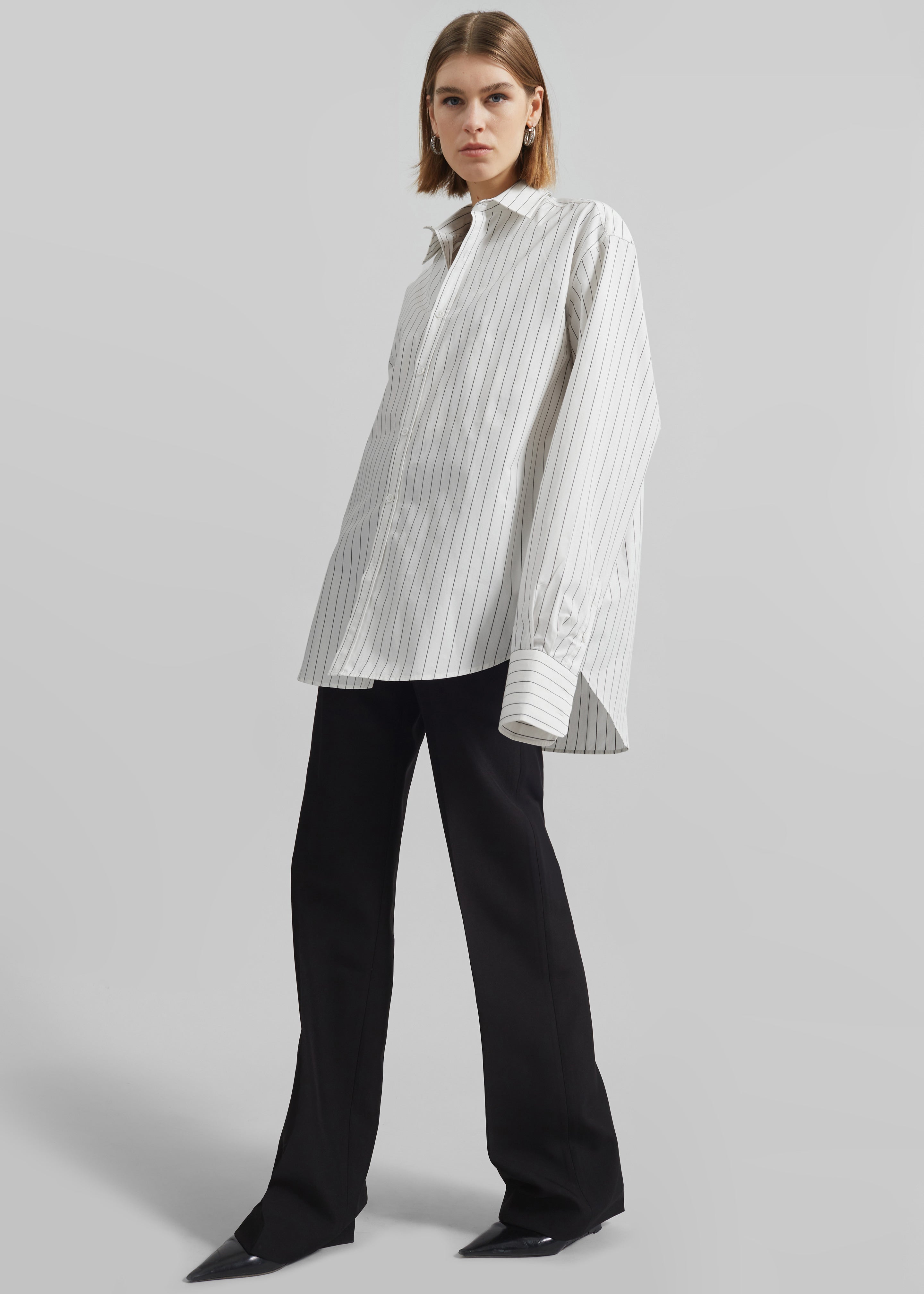 Anvers Striped Cotton Button Up Shirt - White/Black Stripe - 11