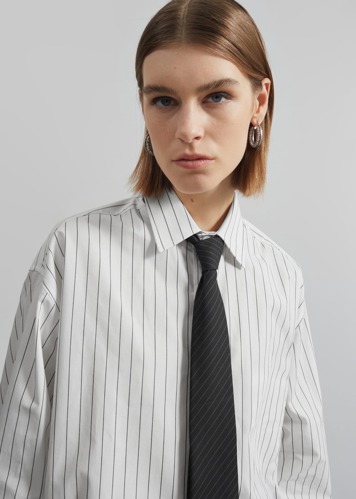 Anvers Striped Cotton Button Up Shirt - White/Black Stripe - 5