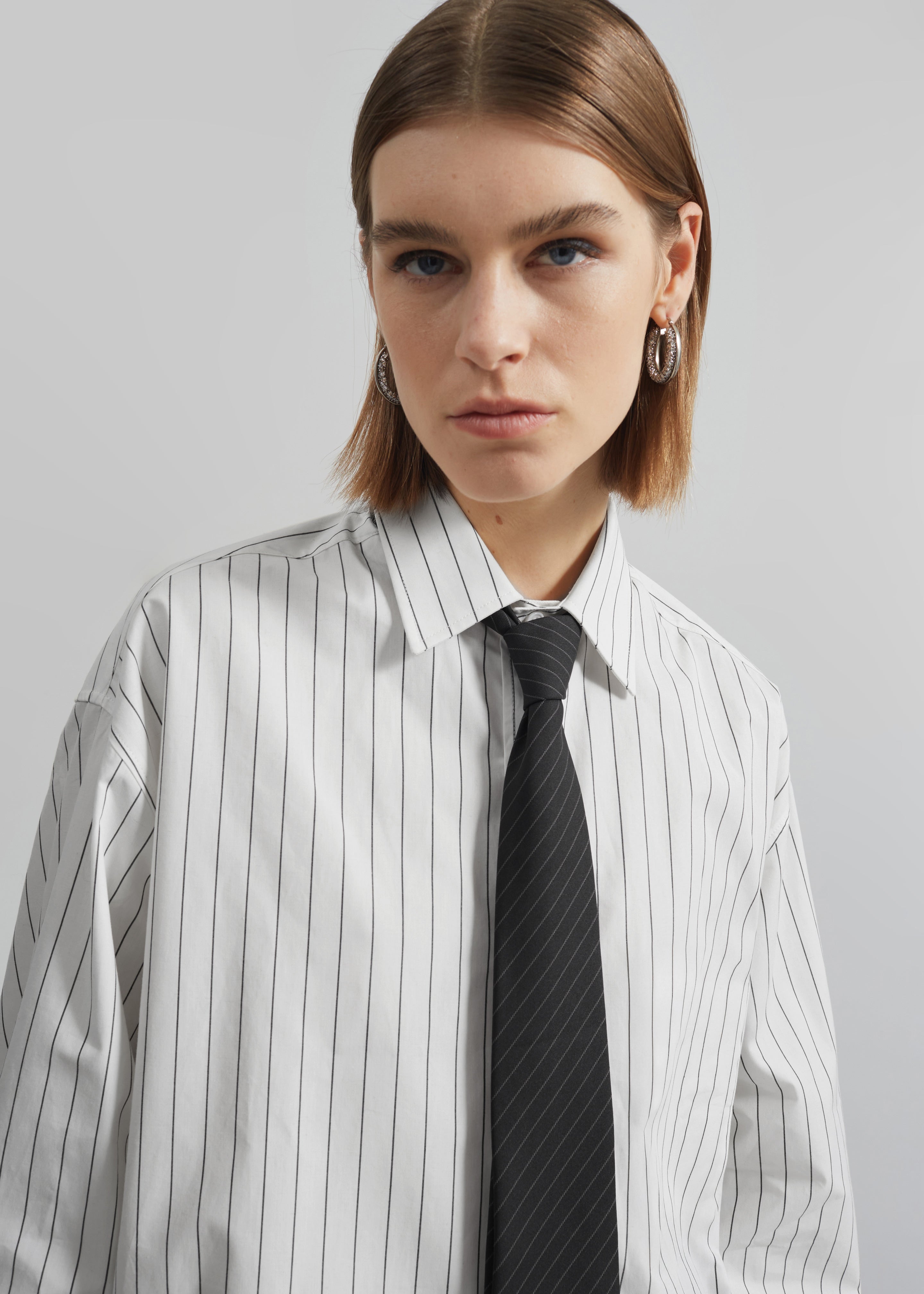 Anvers Striped Cotton Button Up Shirt - White/Black Stripe - 5