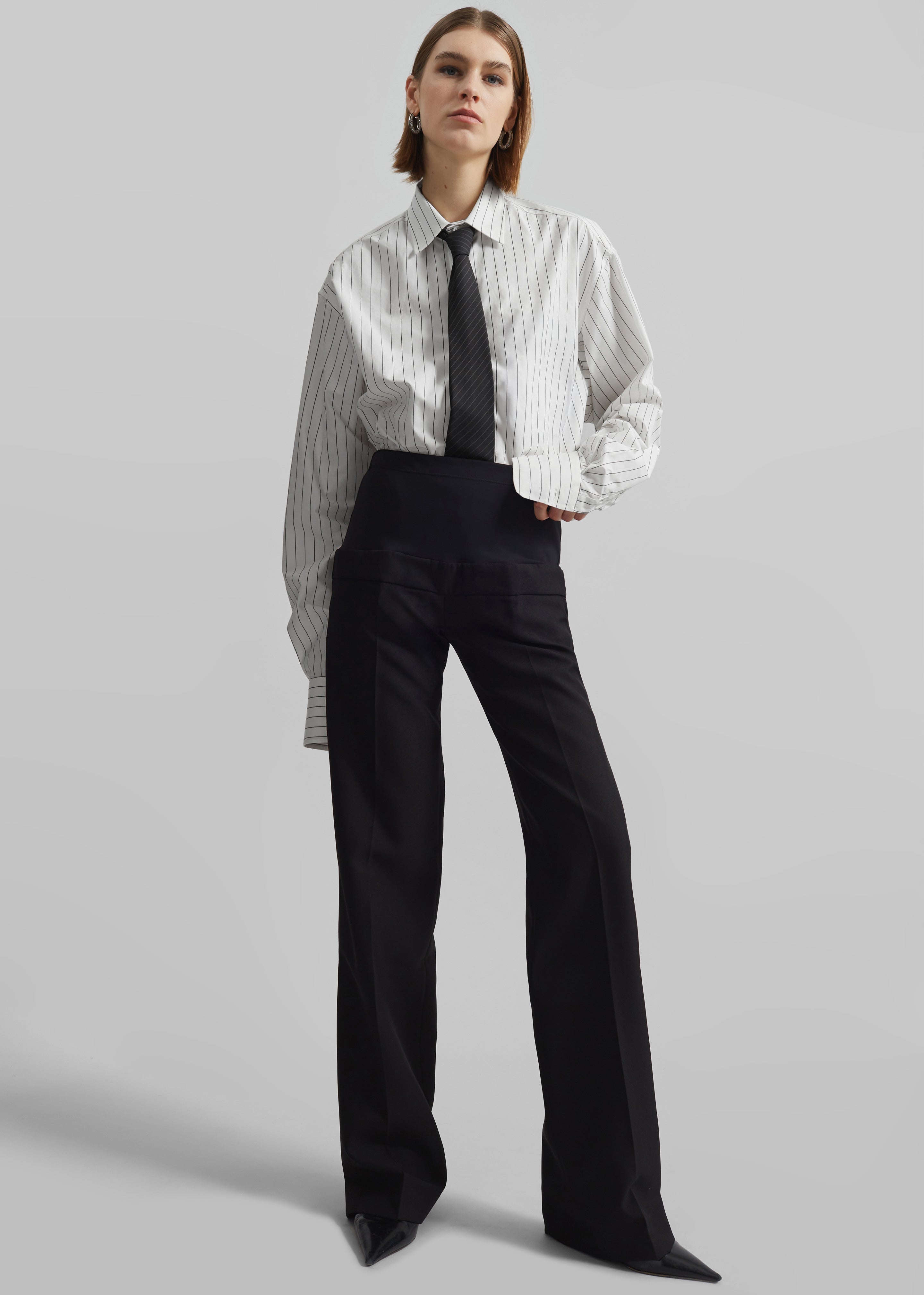 Anvers Striped Cotton Button Up Shirt - White/Black Stripe - 4