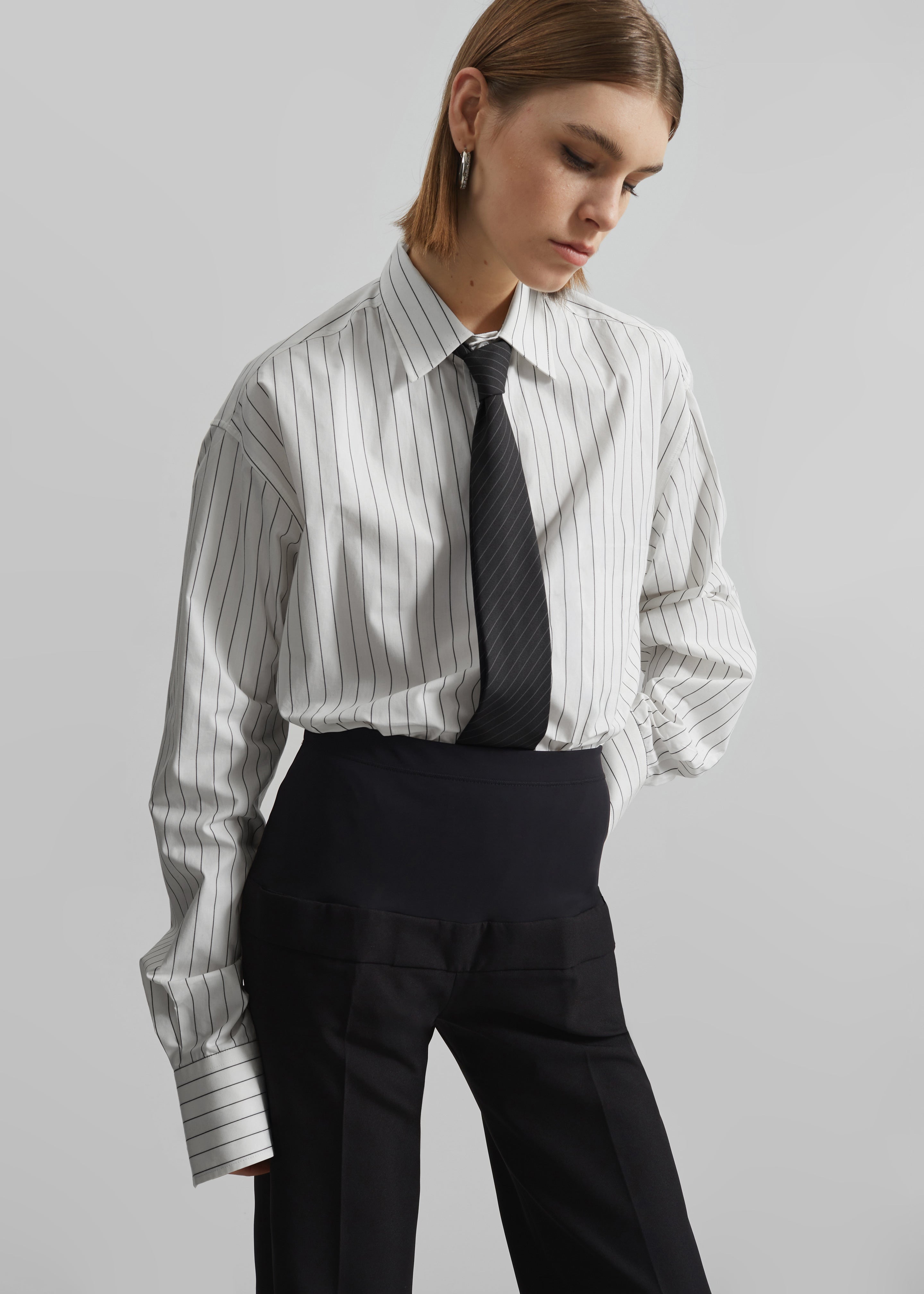 Anvers Striped Cotton Button Up Shirt - White/Black Stripe - 1