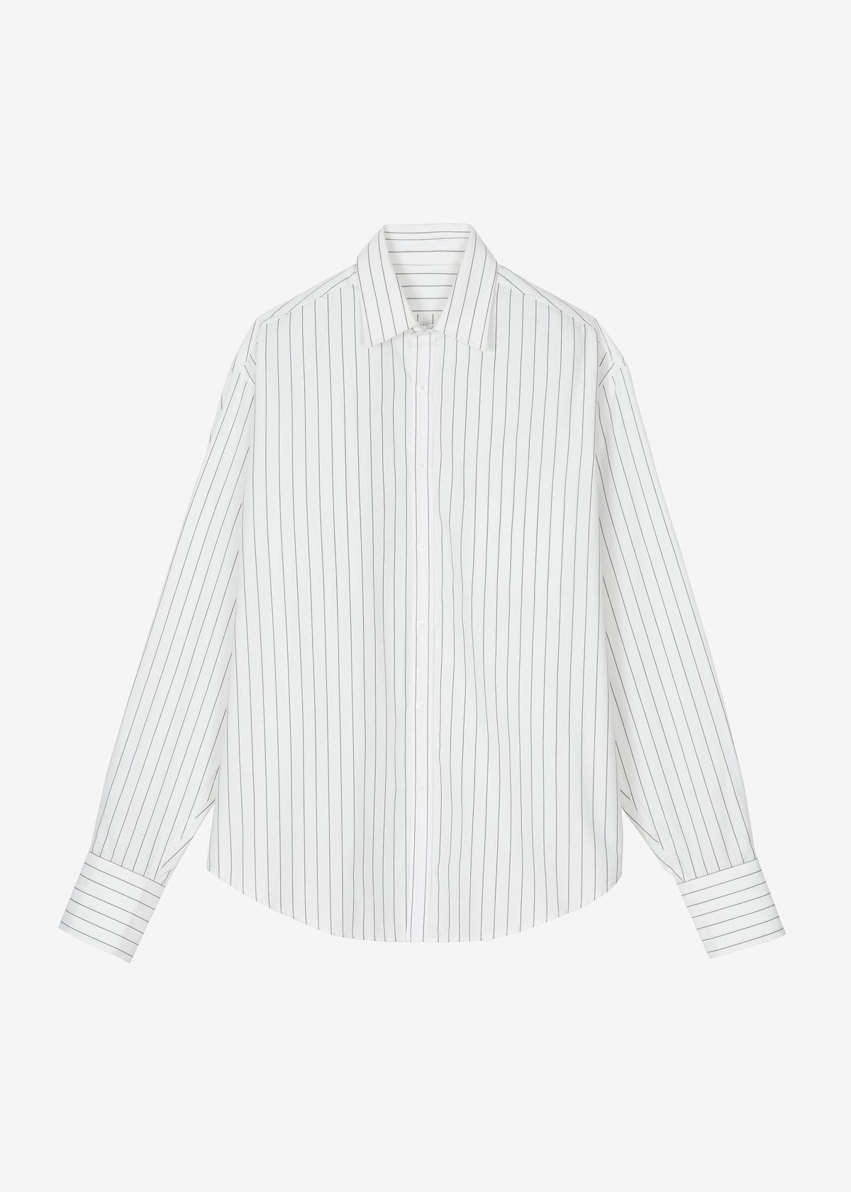 Anvers Striped Cotton Button Up Shirt - White/Black Stripe - 15