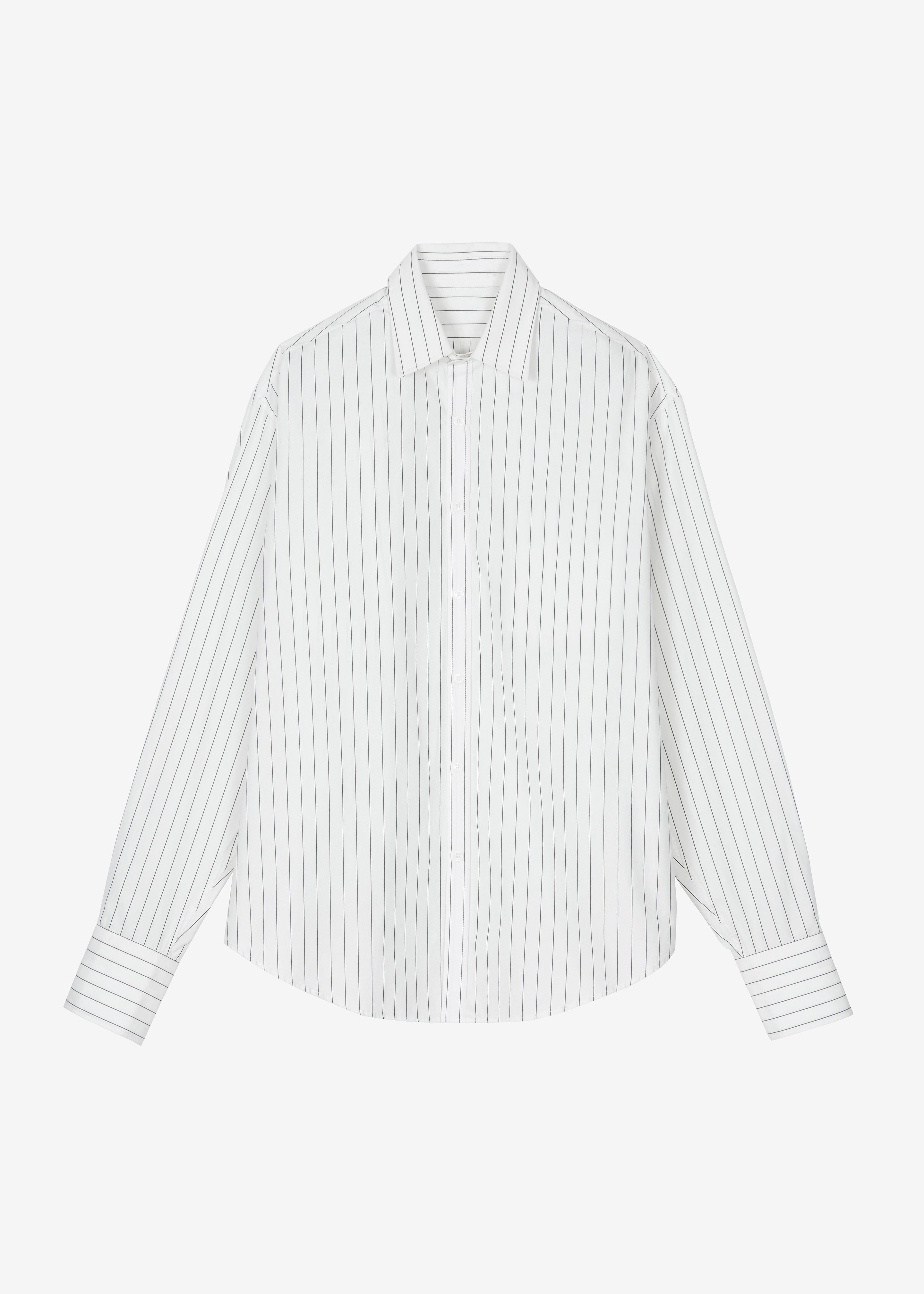 Anvers Striped Cotton Button Up Shirt - White/Black Stripe - 15