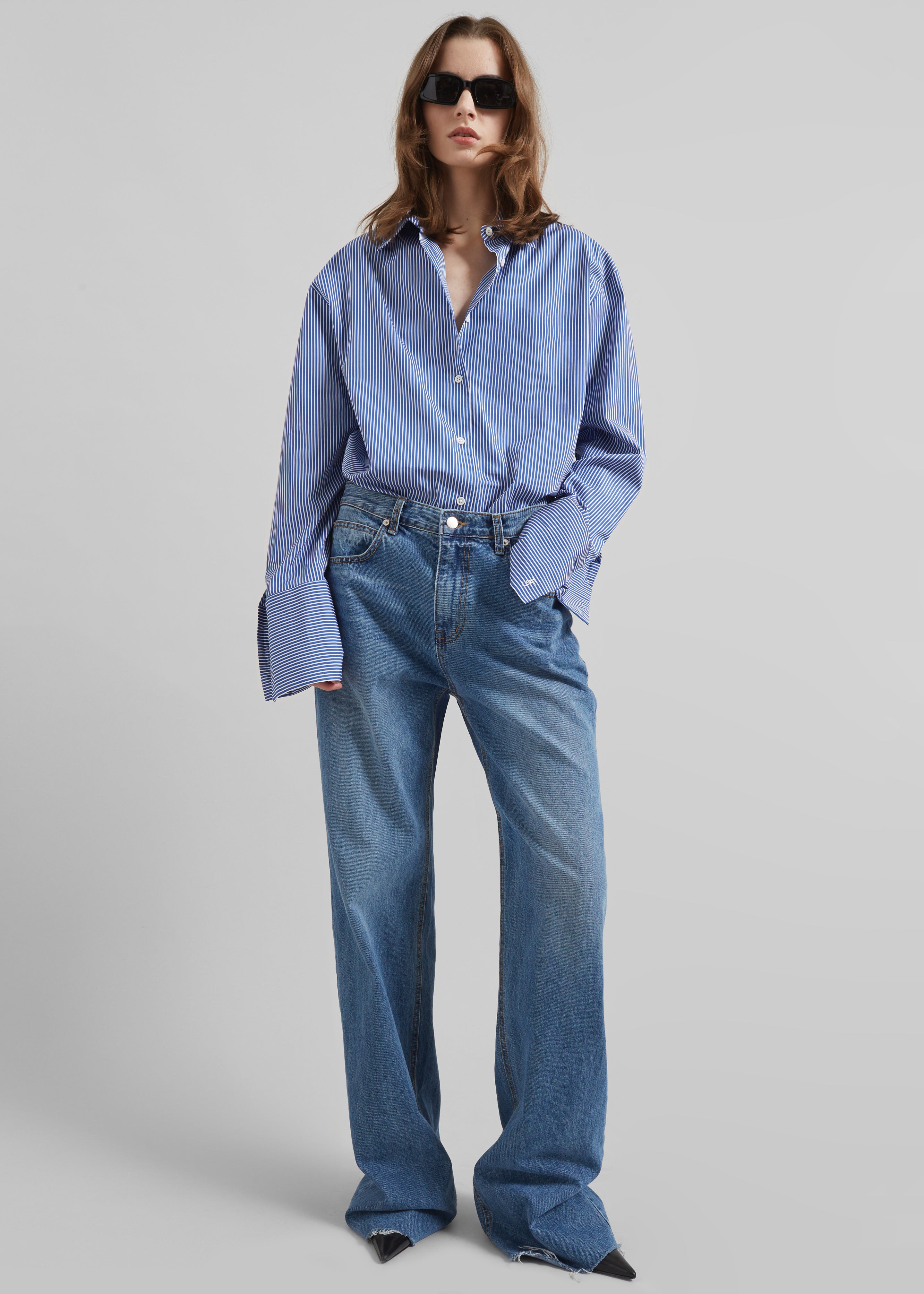 Anvers Striped Cotton Button Up Shirt - Blue/White Stripe - 2