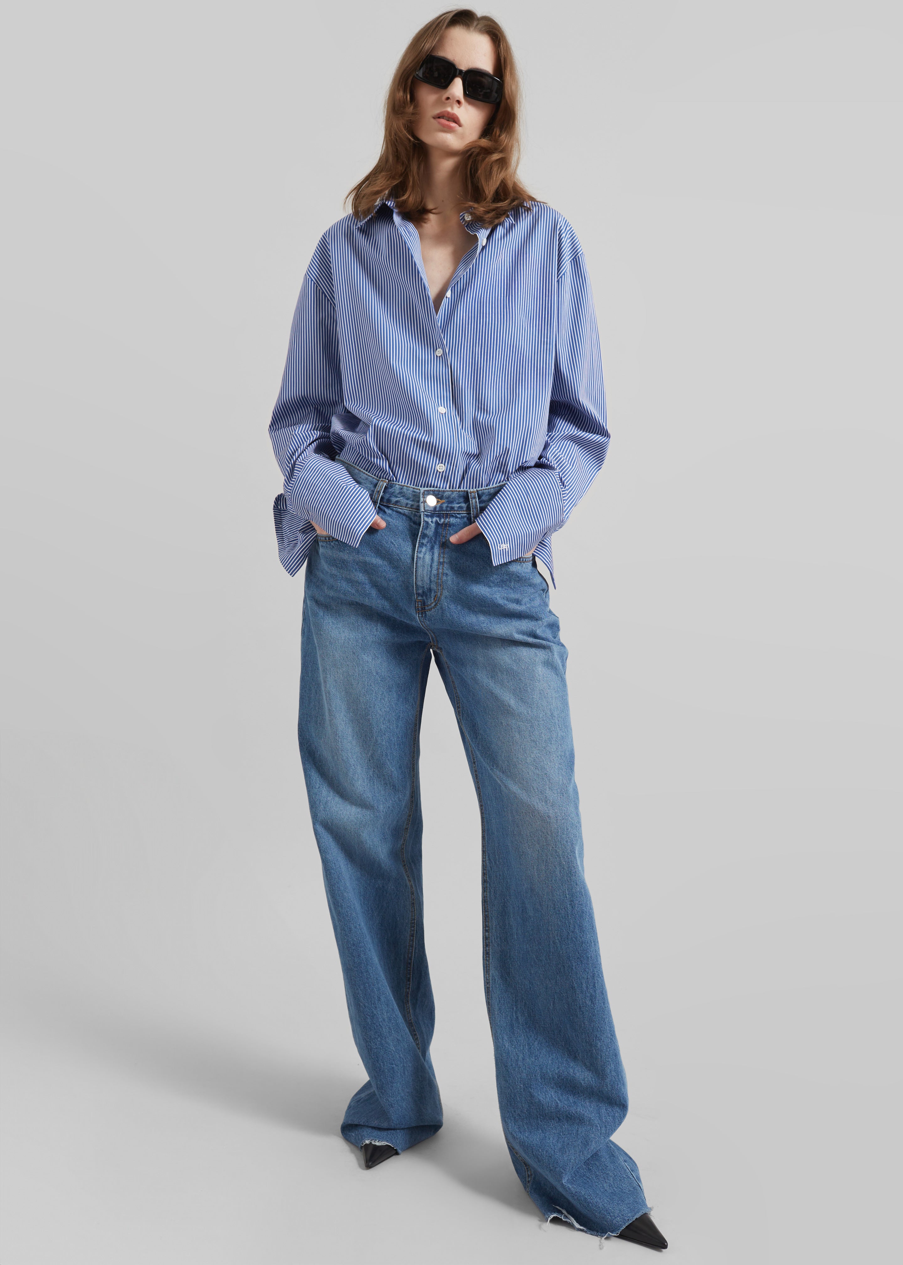 Anvers Striped Cotton Button Up Shirt - Blue/White Stripe - 6