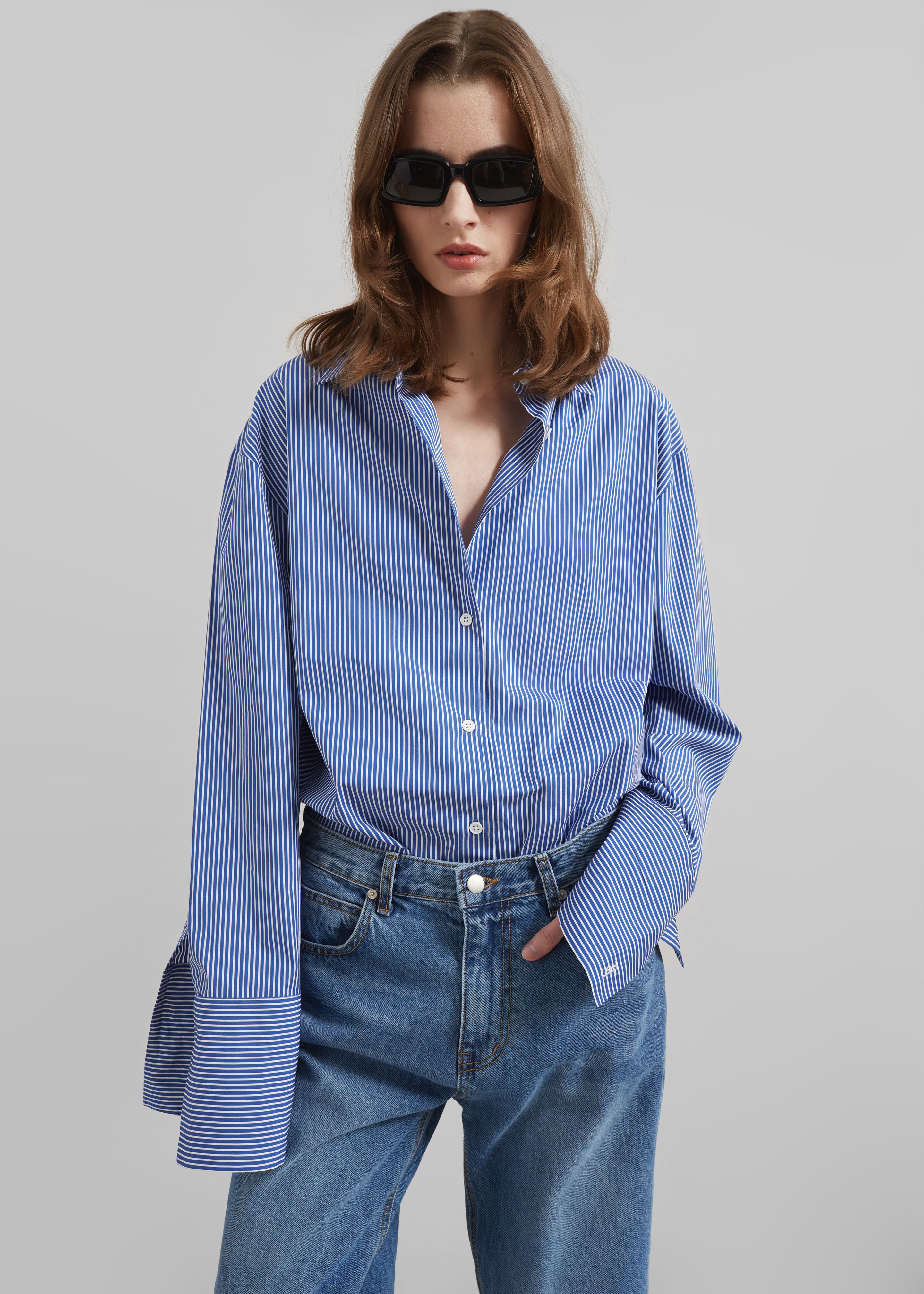 Anvers Striped Cotton Button Up Shirt - Blue/White Stripe - 5