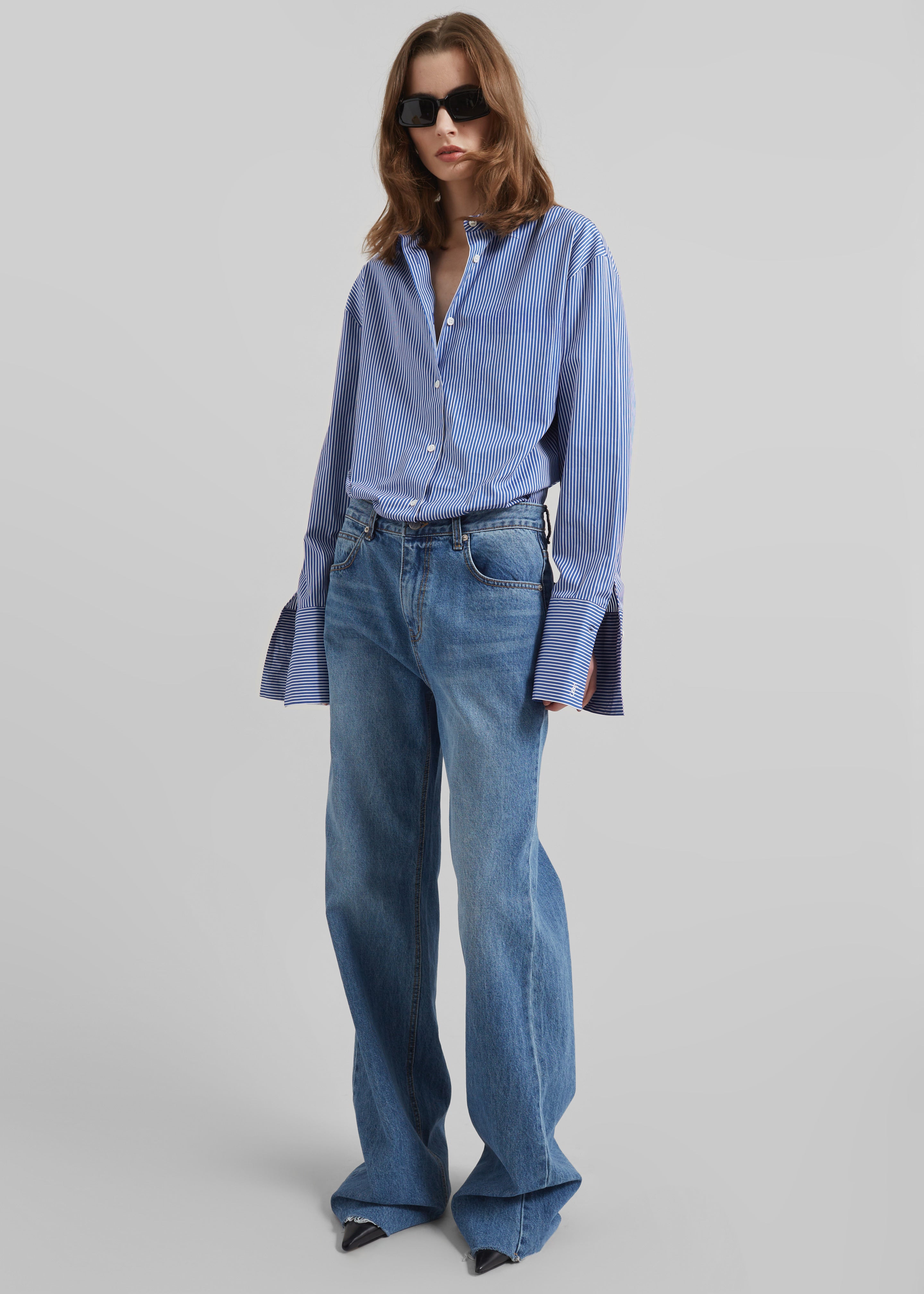 Anvers Striped Cotton Button Up Shirt - Blue/White Stripe - 4