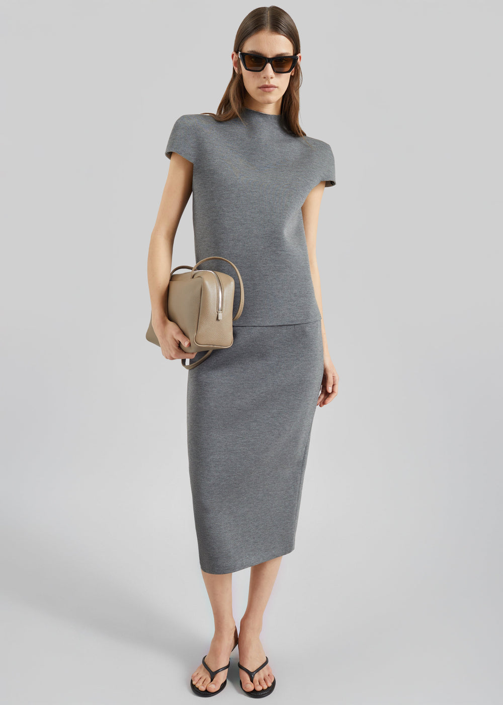 Anya Neoprene Midi Skirt - Grey Melange