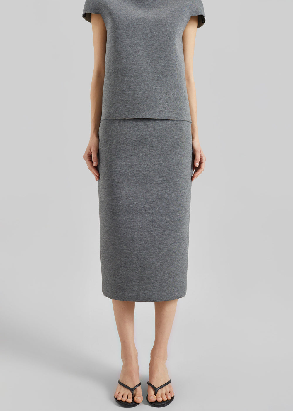 Anya Neoprene Midi Skirt - Grey Melange - 1