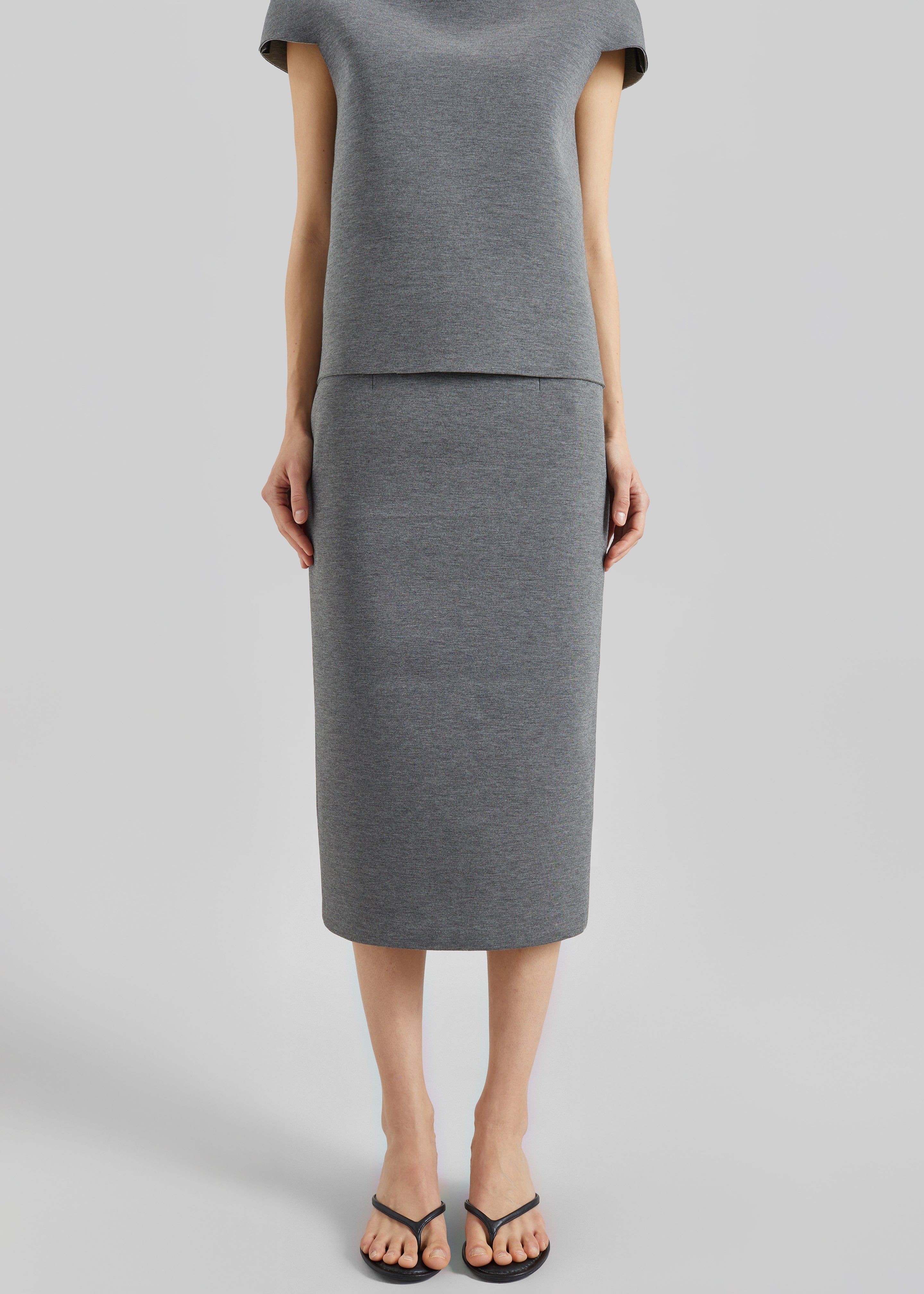 Anya Neoprene Midi Skirt - Grey Melange - 2