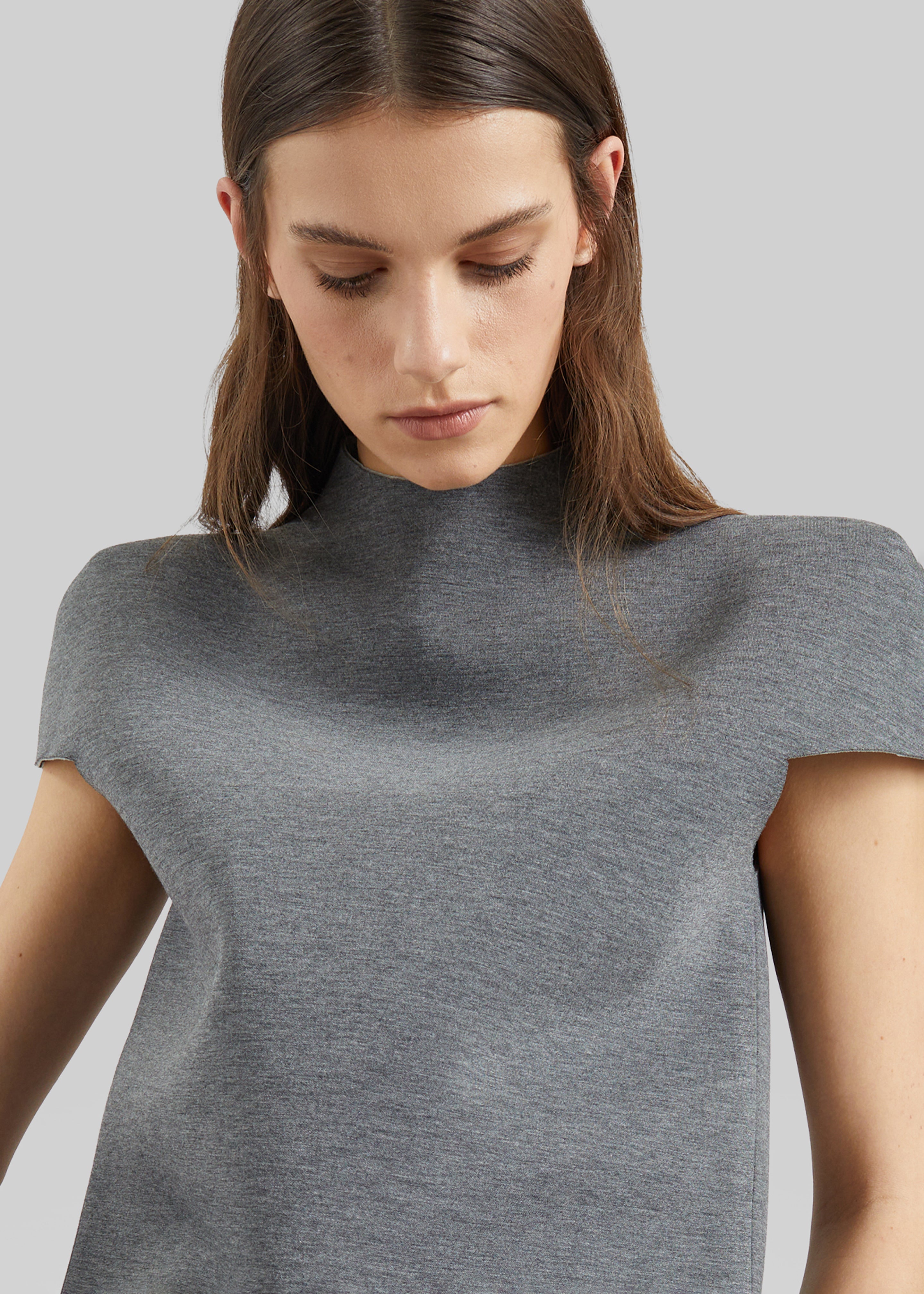 Anya Neoprene Sculpted Sleeve Top - Grey Melange - 3