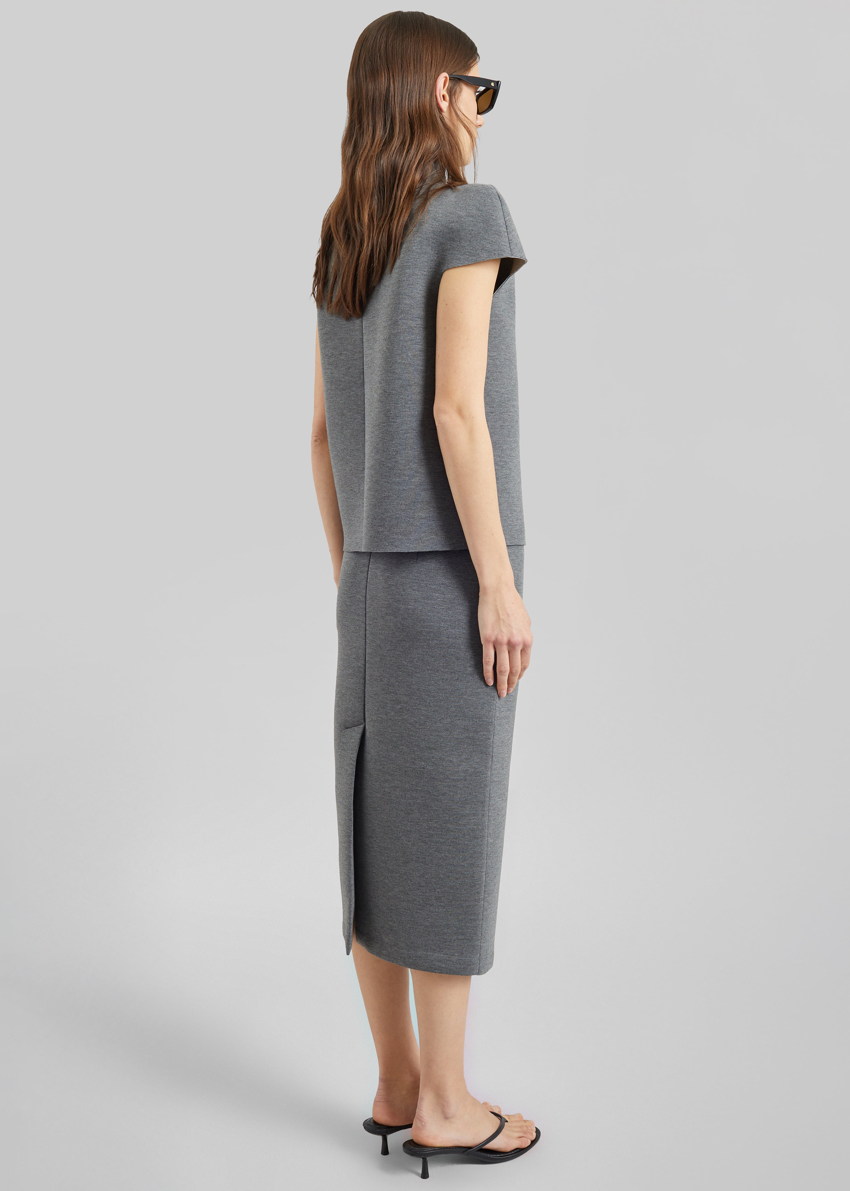 Anya Neoprene Sculpted Sleeve Top - Grey Melange - 6