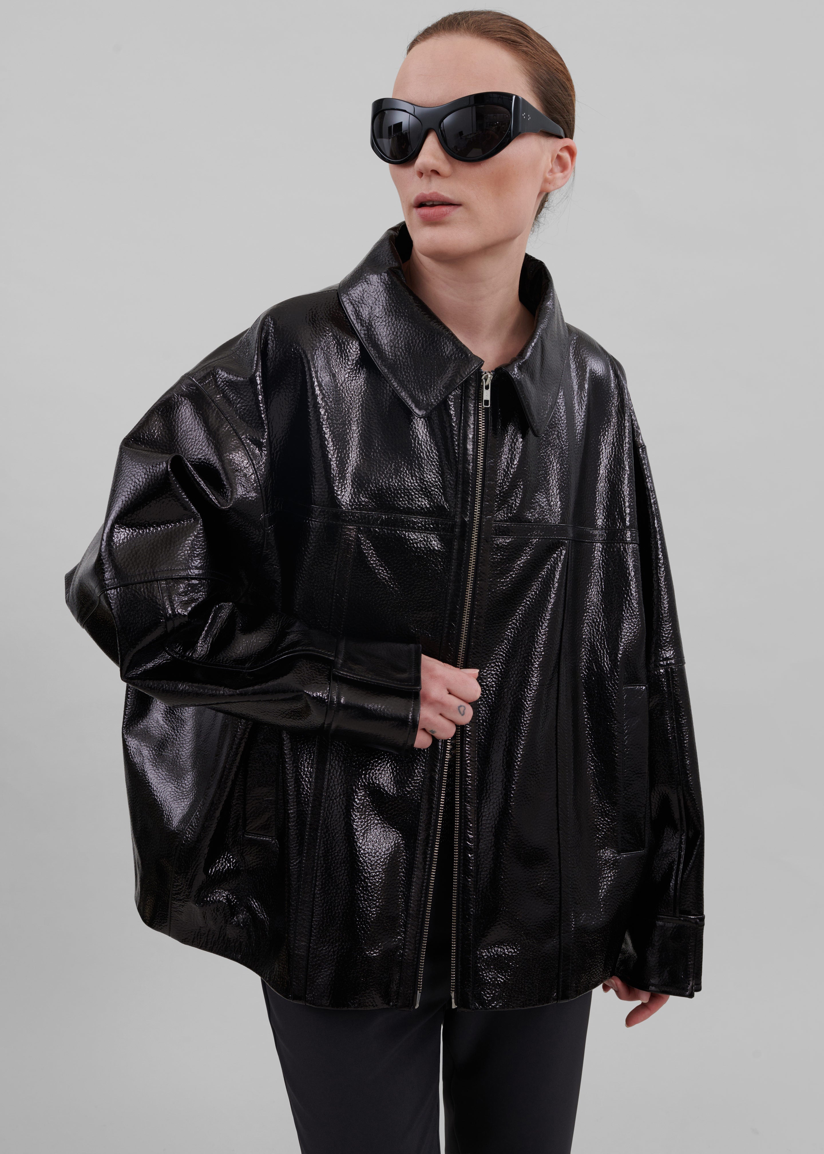 Arbor Crackled Faux Leather Jacket - Black - 1