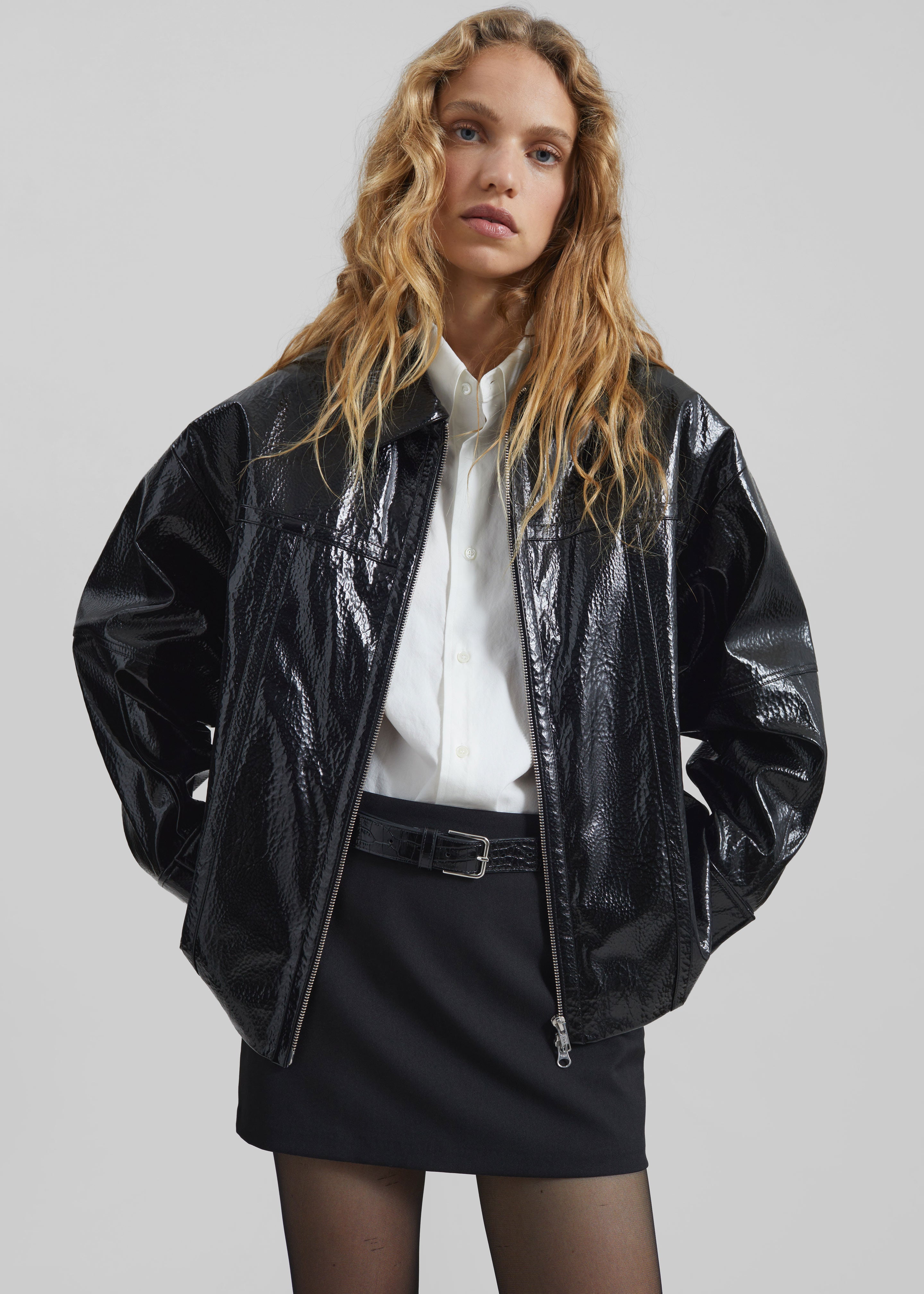 Arbor Crackled Faux Leather Jacket - Black - 1