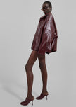 Arbor Crackled Faux Leather Jacket - Burgundy