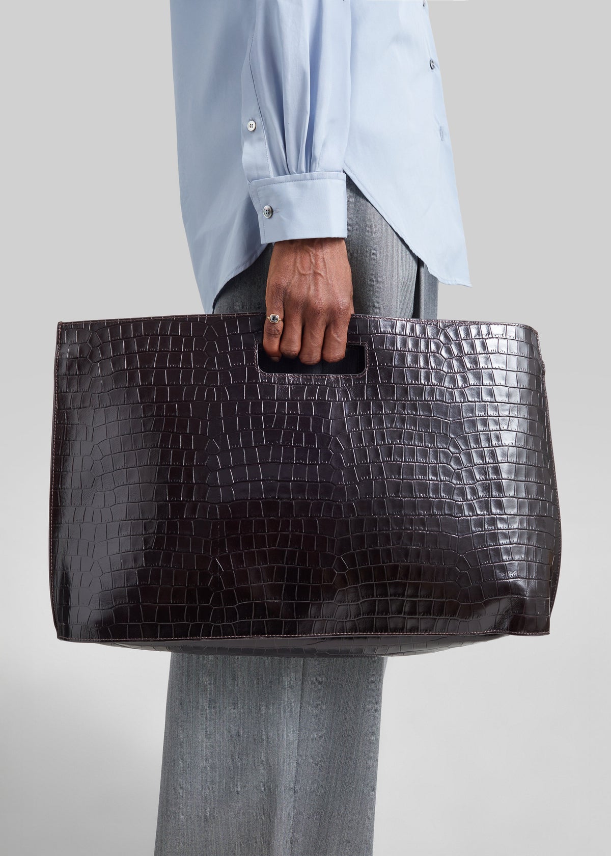 Arcy Croc Leather Two-Way Handbag - Chocolate