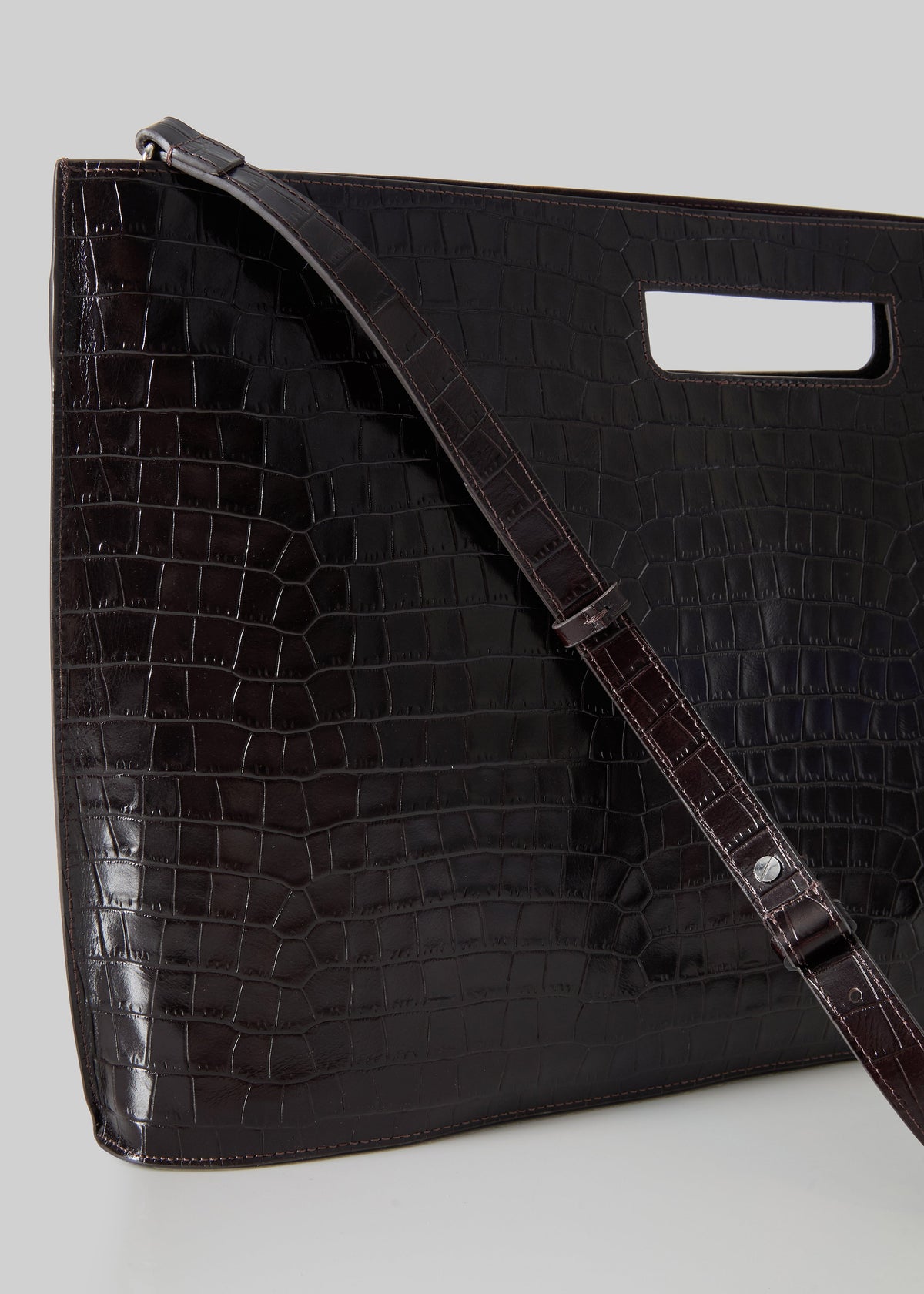 Arcy Croc Leather Two-Way Handbag - Chocolate