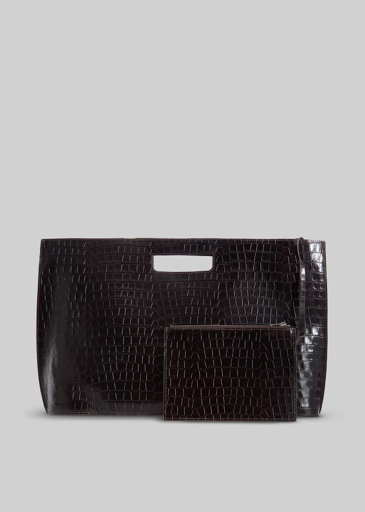 Arcy Croc Leather Two-Way Handbag - Chocolate