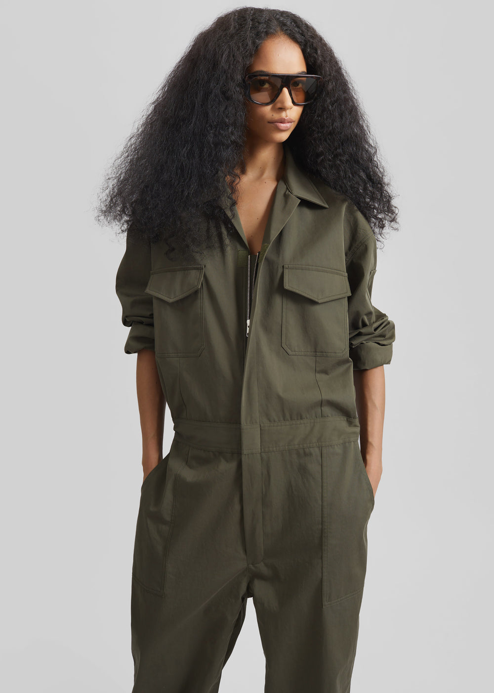 Ardea Cotton Utility Jumpsuit - Dark Olive - 1