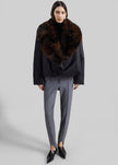 Ariella Faux Fur Notch Collar Puffer Jacket - Black/Brown