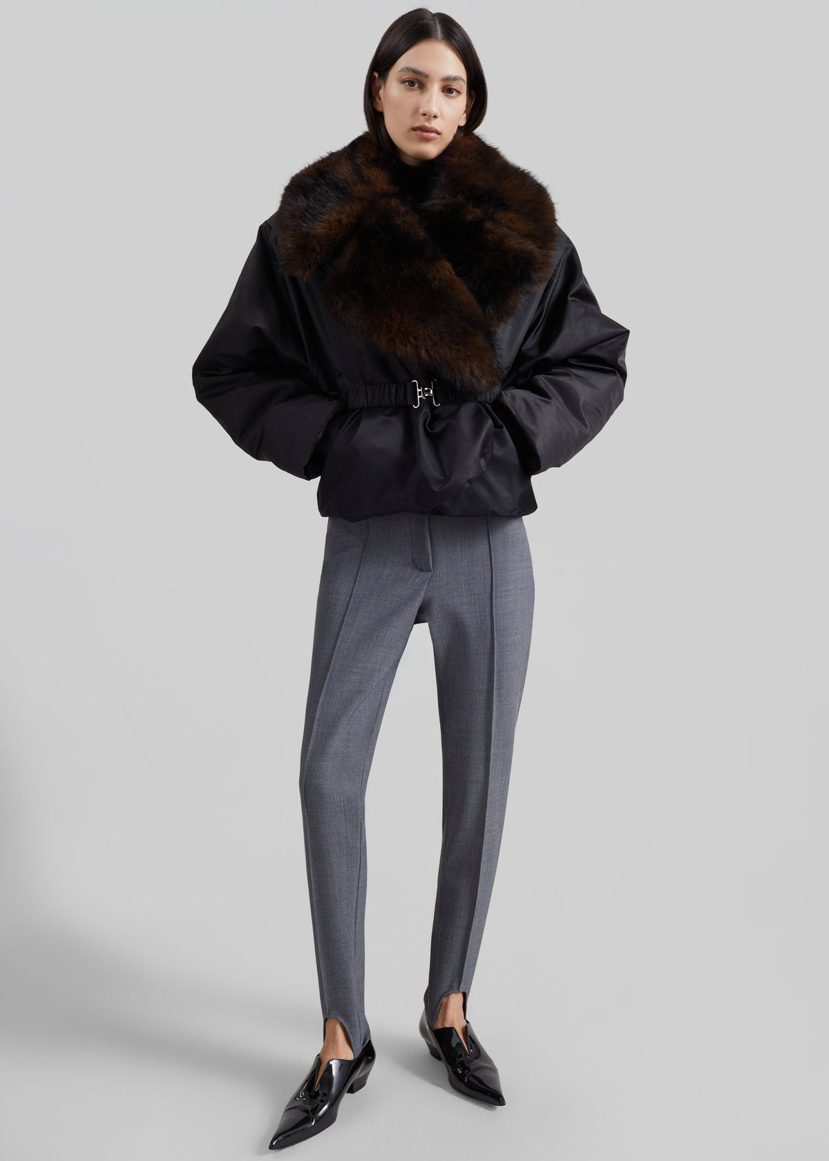 Shop the look image for Ariella Faux Fur Notch Collar Puffer Jacket - Black/Brown