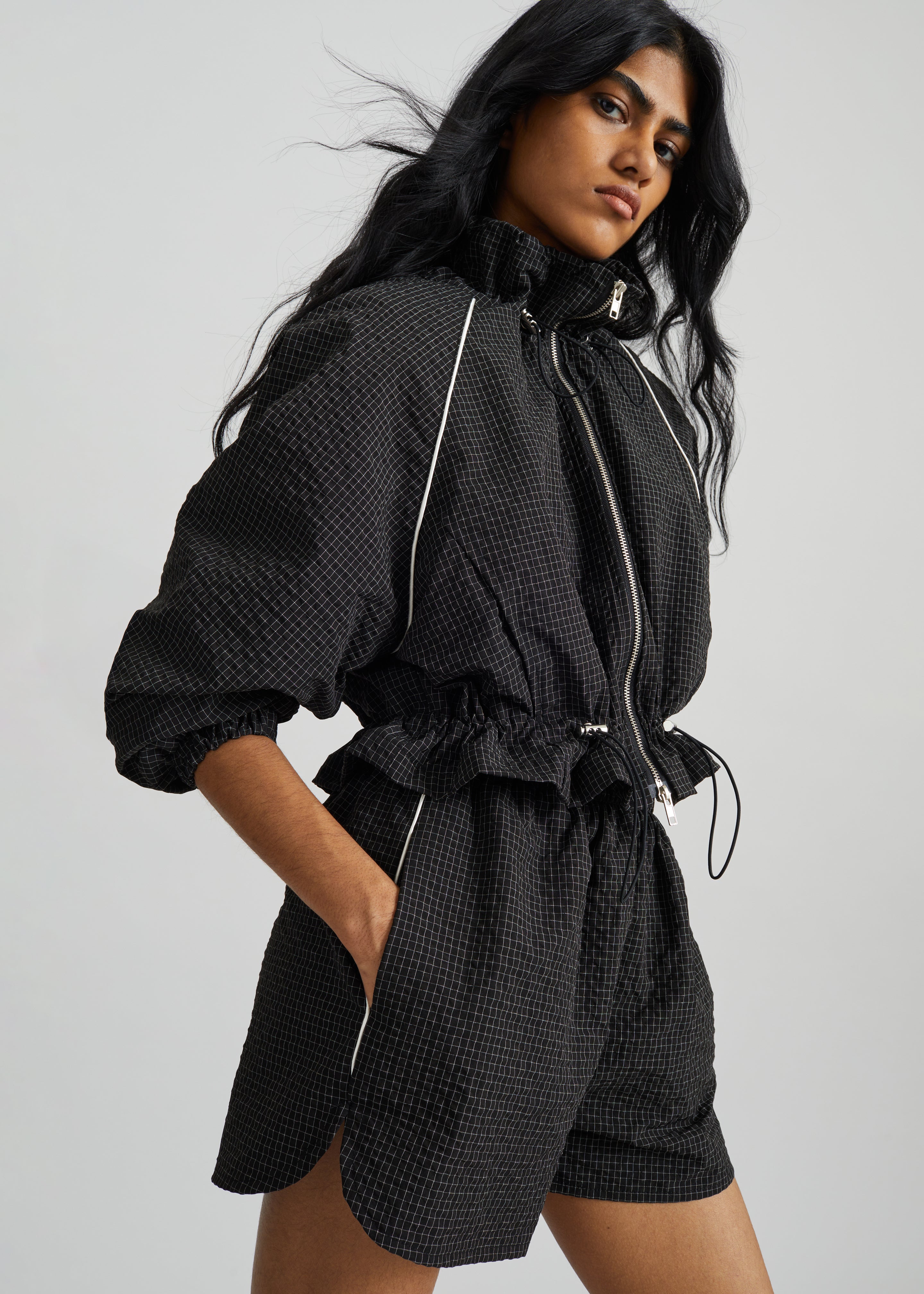 Arizona Seersucker Drawstring Track Jacket - Checked Black – The