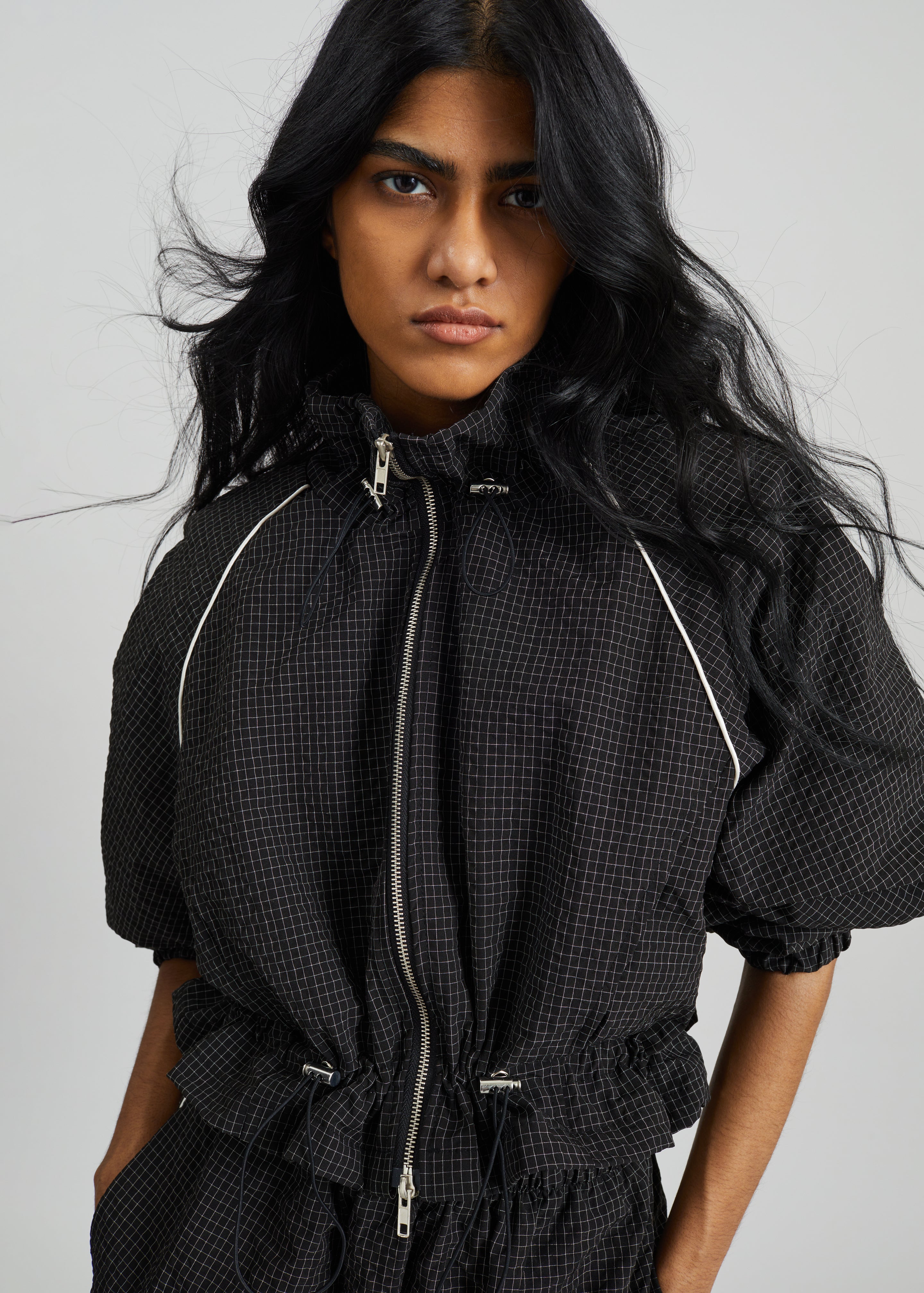 Arizona Seersucker Drawstring Track Jacket - Checked Black – The