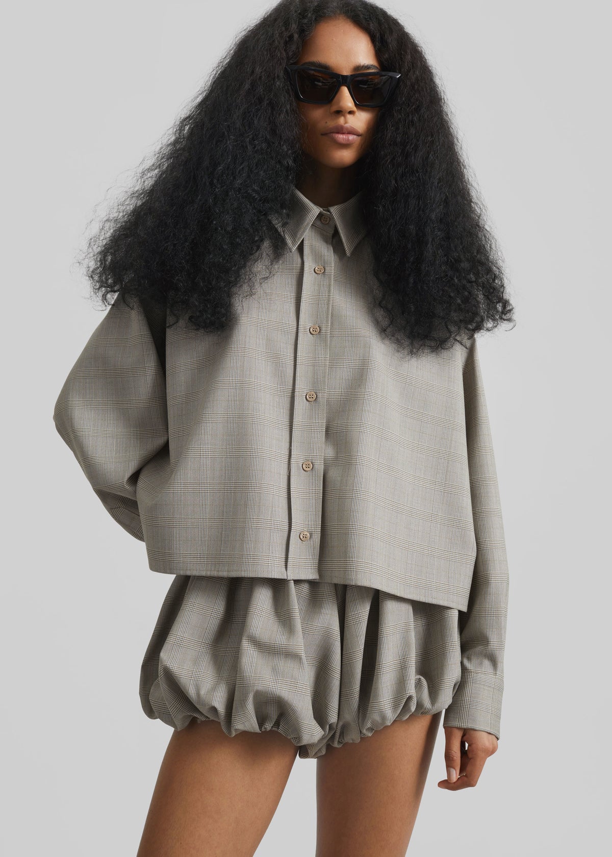 Arlen Boxy Shirt - Beige Glen Plaid - 3