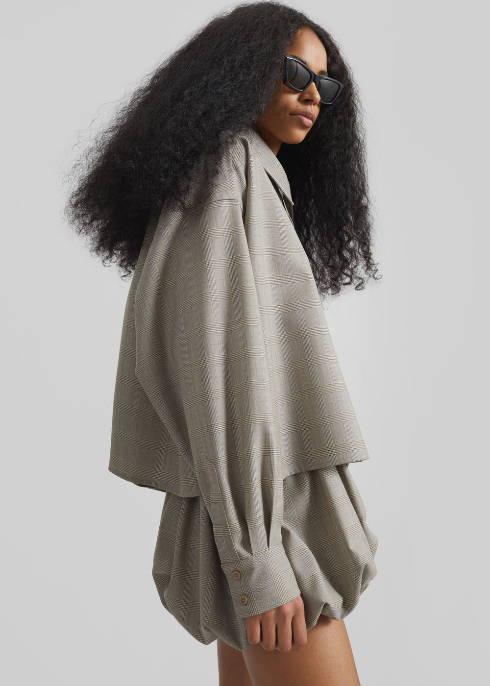 Arlen Boxy Shirt - Beige Glen Plaid