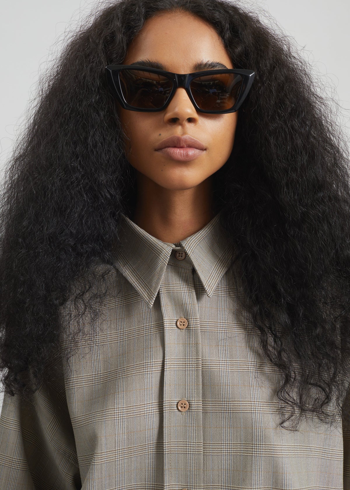 Arlen Boxy Shirt - Beige Glen Plaid - 3