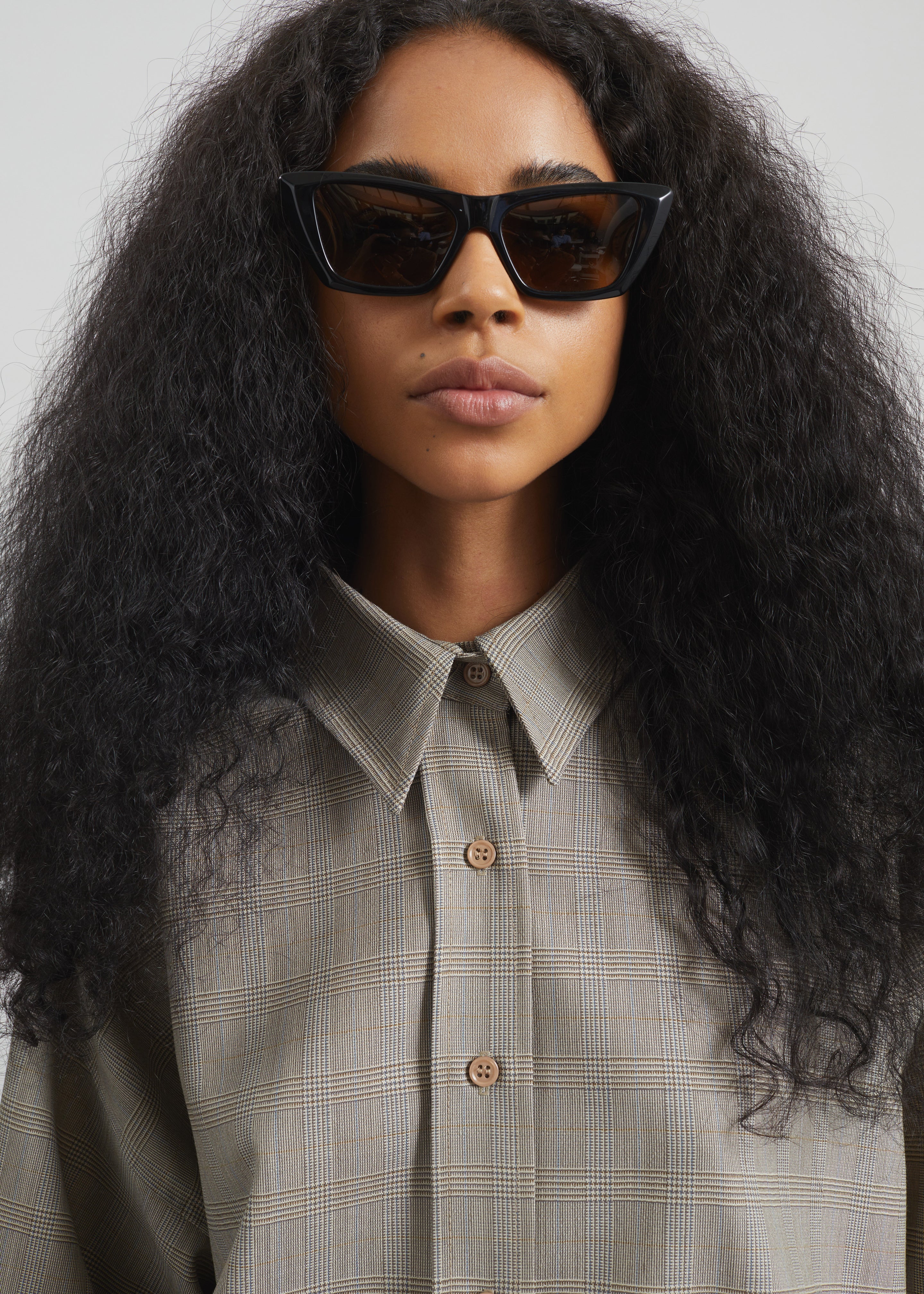 Arlen Boxy Shirt - Beige Glen Plaid - 3