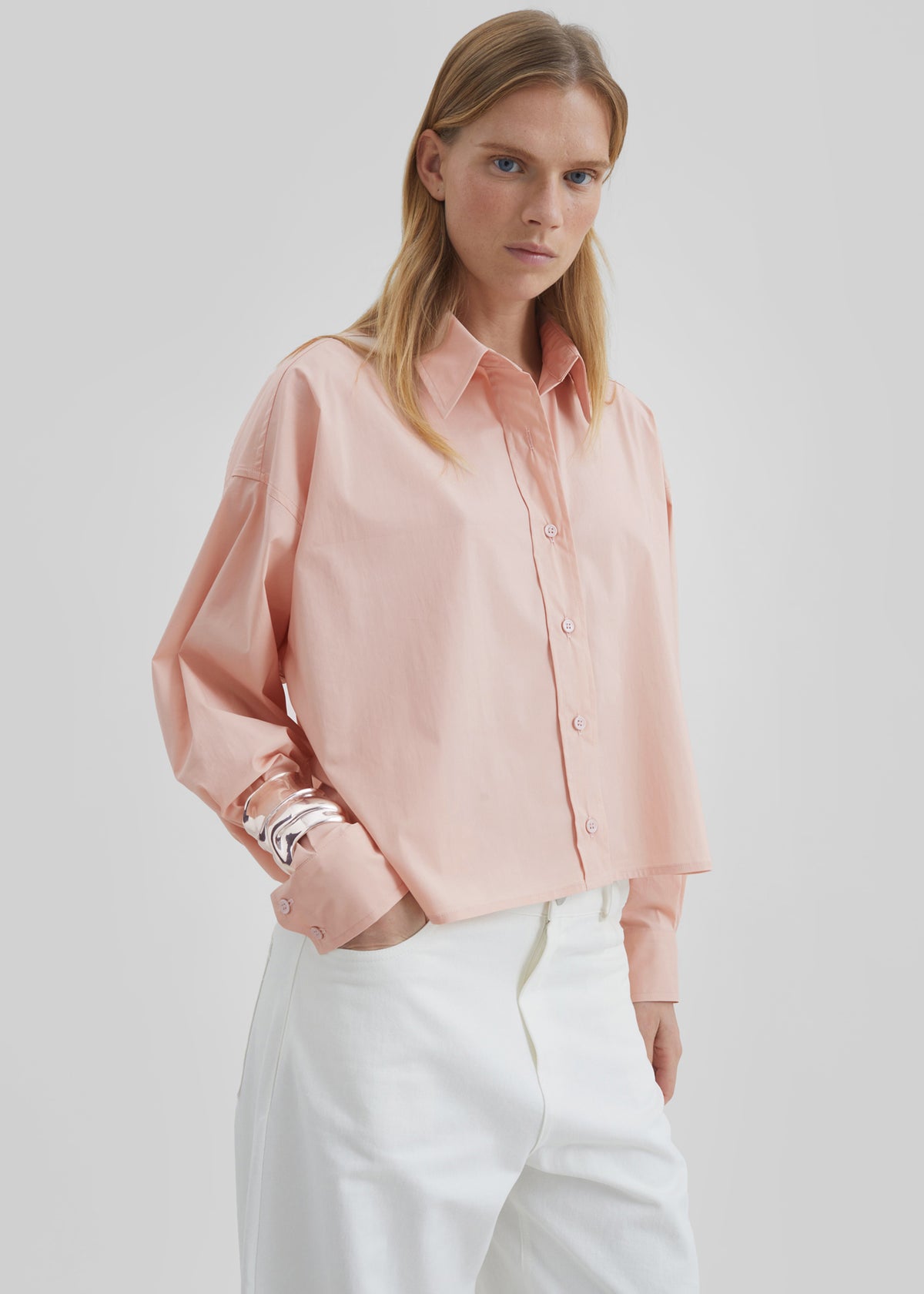 Arlen Cotton Boxy Shirt - Faded Pink - 3
