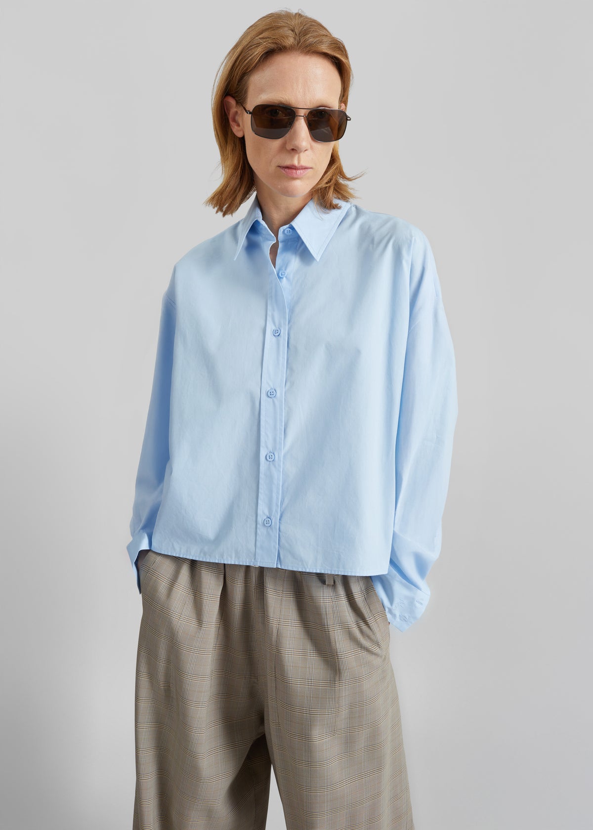 Arlen Cotton Boxy Shirt - Light Blue - 1
