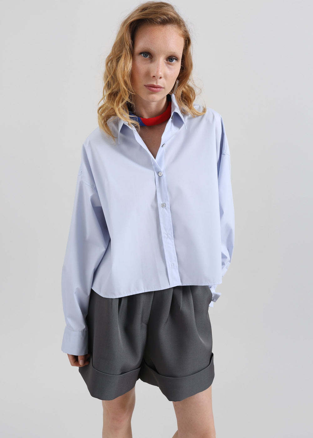 Arlen Cotton Boxy Shirt - Light Blue