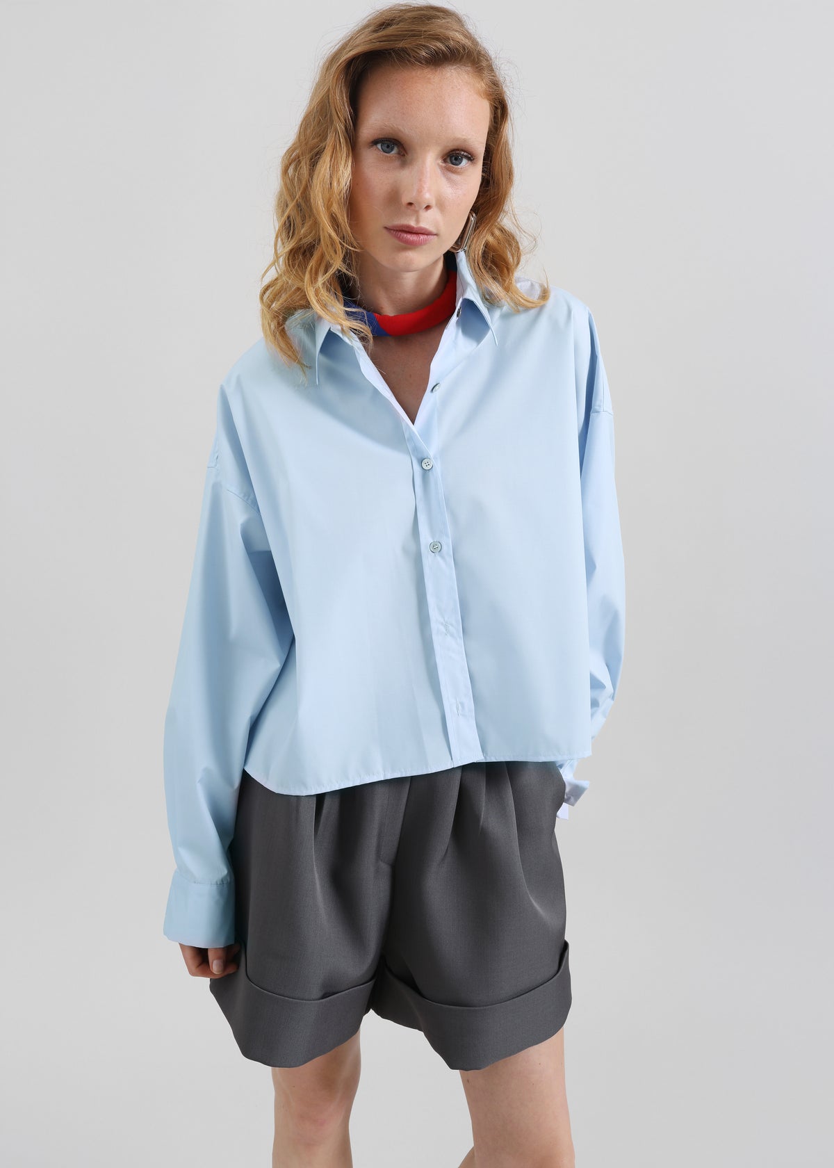 Arlen Cotton Boxy Shirt - Light Blue - 3