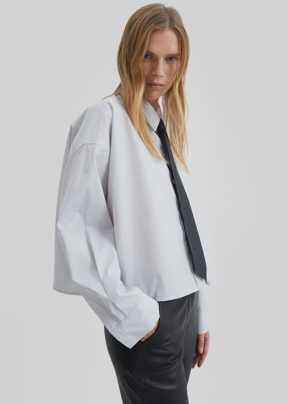 Arlen Cotton Boxy Shirt - Slate Grey - 1