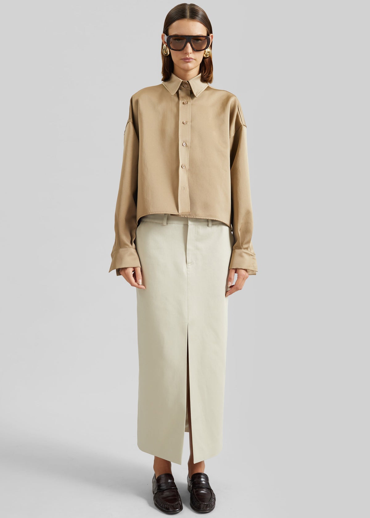 Arlen Satin Boxy Shirt - Beige - 7