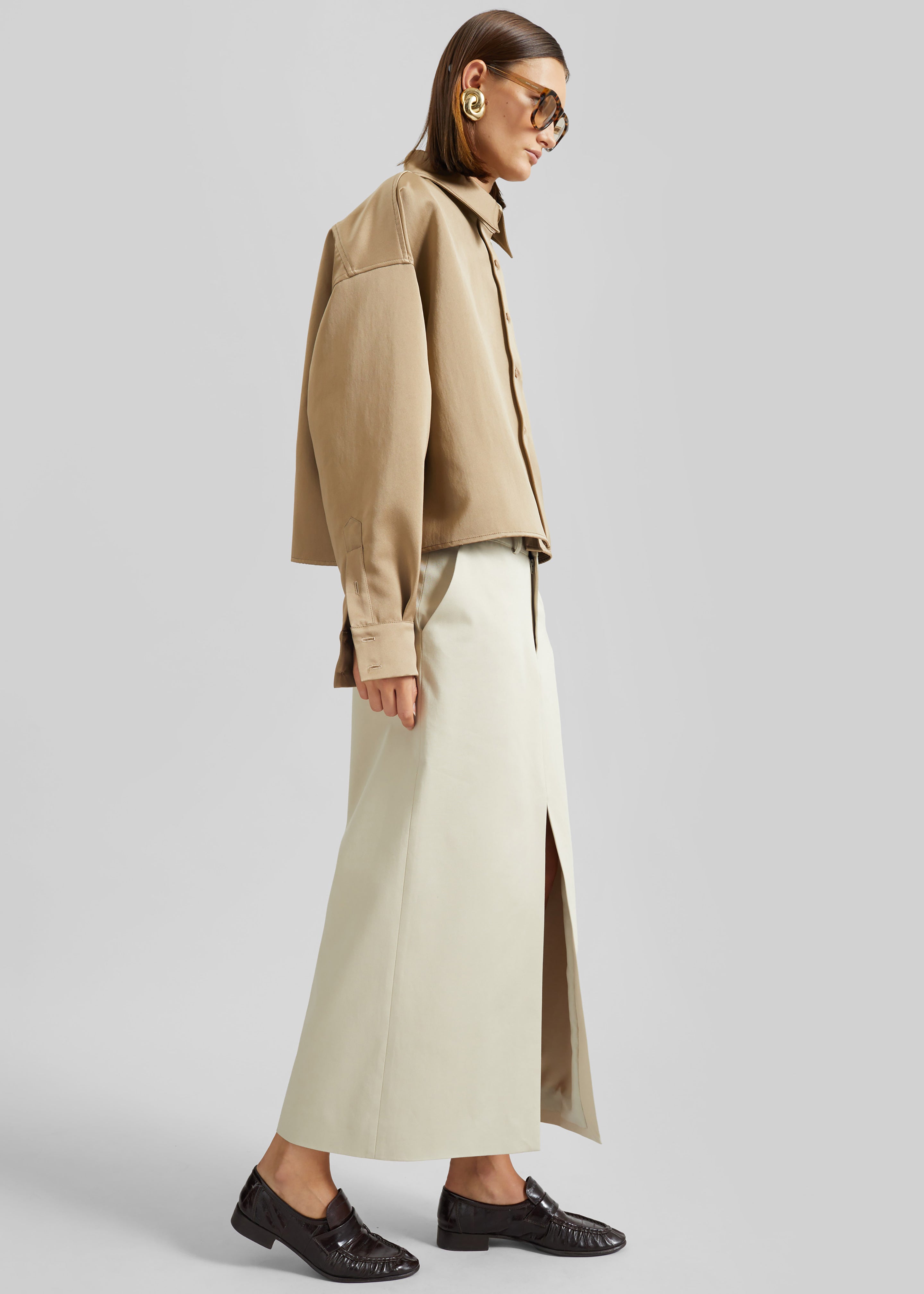 Arlen Satin Boxy Shirt - Beige - 2